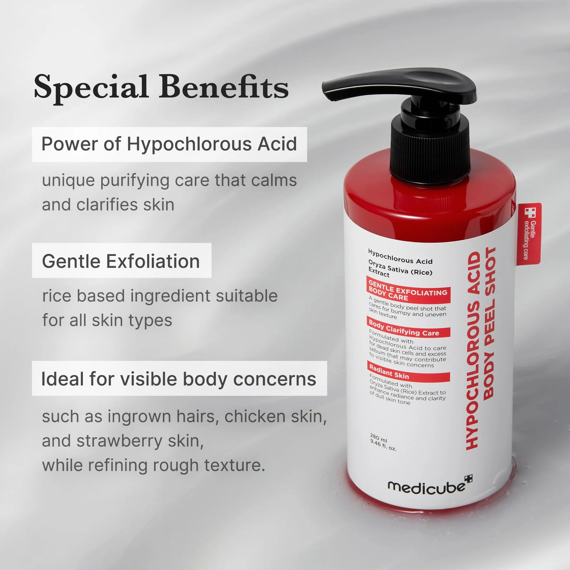 Medicube Body Peel Shot with Hypochlorous Acid Gentle Body Exfoliating Serum 9.46 fl.oz