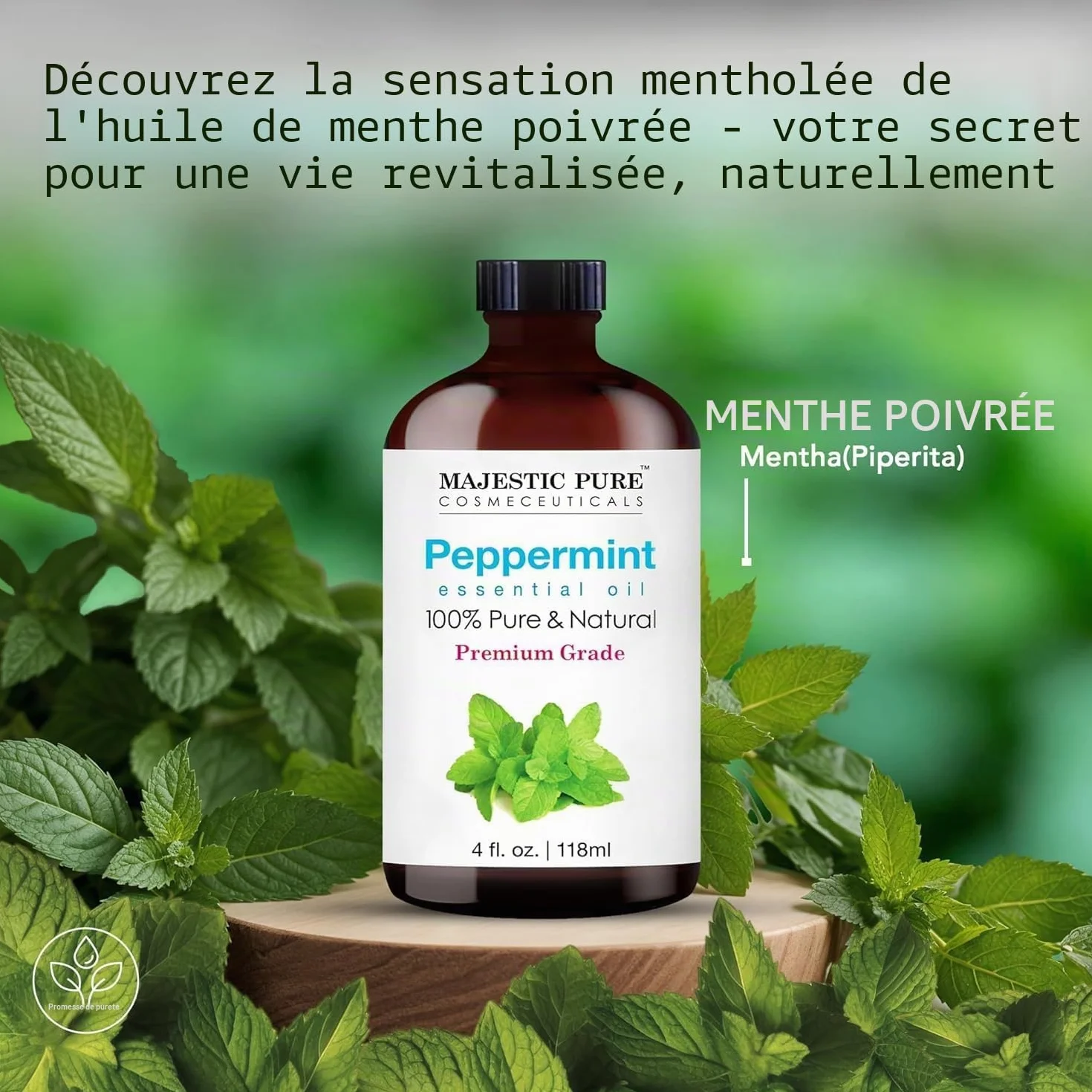 Majestic Pure Huile essentielle de menthe poivrée 118 ml pure et naturelle pour diffuseurs savons bougies