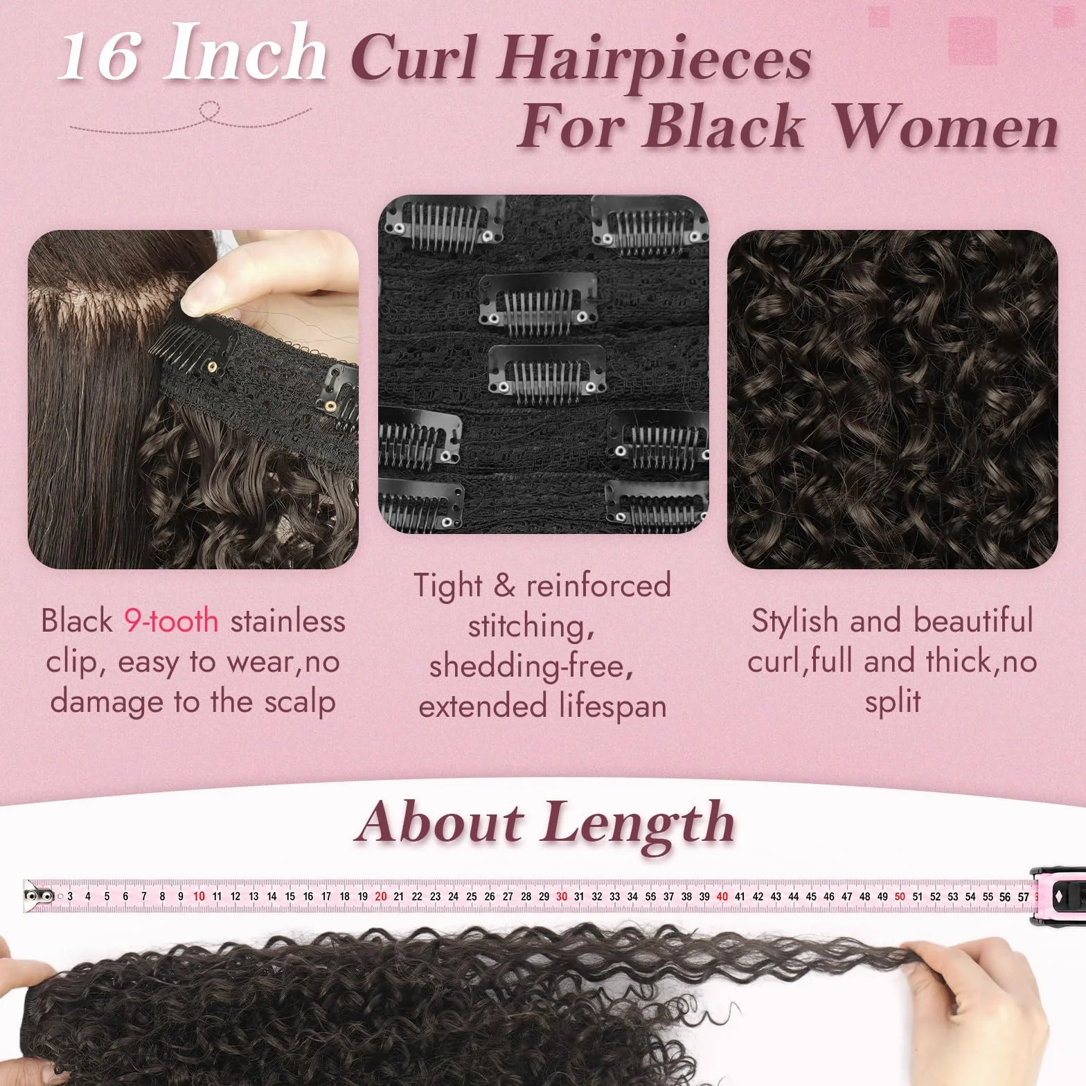Sofeiyan 5 Pièces Afro Bouclé Extensions de Cheveux à Clips,40 cm Curly Bouclées Naturel Extensions de Cheveux Pour Femmes,Postiches Capillaires 100% Soie Protéinique Pure,Noir Naturel