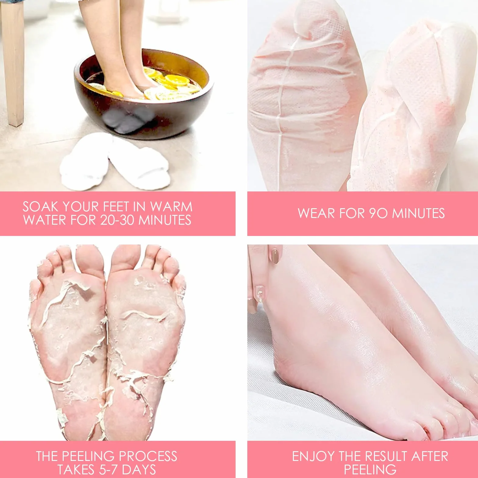 Masque Pieds Peeling Exfoliant pour Femmes & Hommes, Fraise Pêche