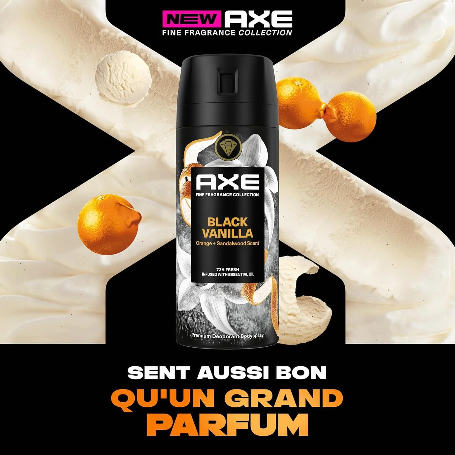 AXE Déodorant Homme Spray Anti-Transpirant Black Vanille Collection Prestige 72h lot de 2x150ml