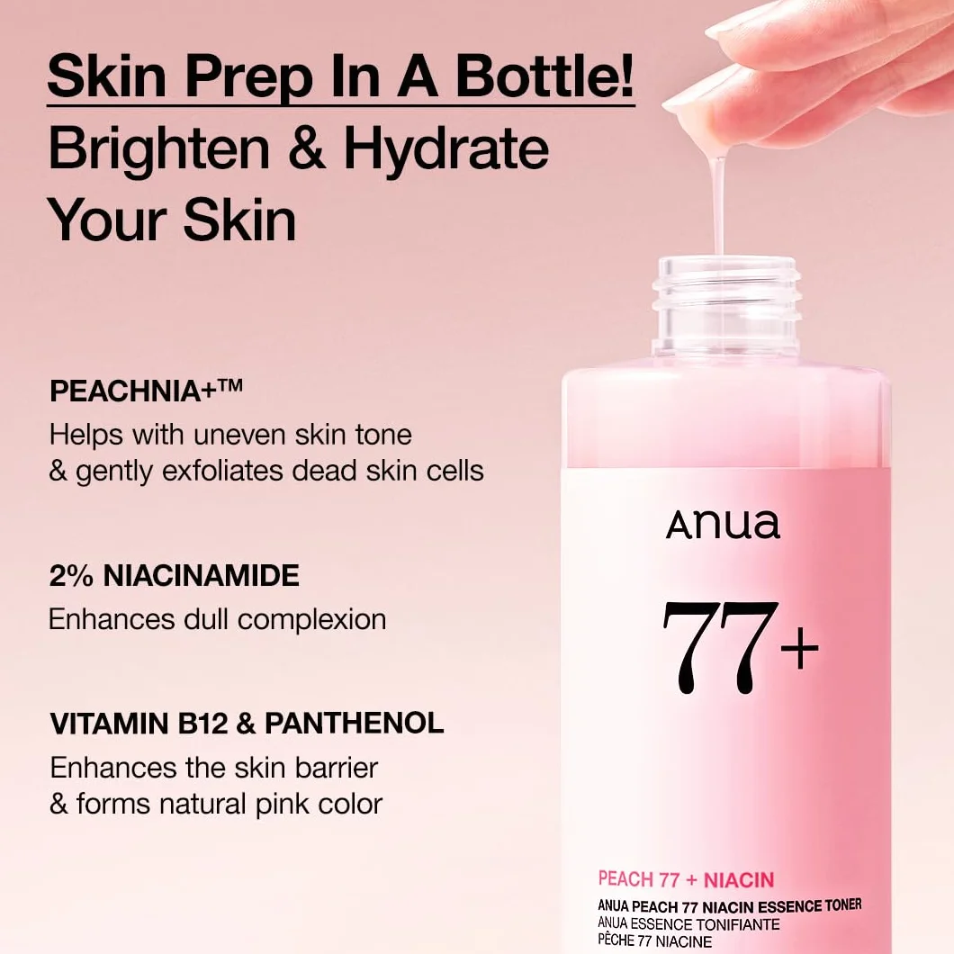 ANUA Tonique À L'Essence De Niacine Peach 77, Tonique Facial Pour Peau De Verre 250 Ml/8,45 Oz Liq. Transparent