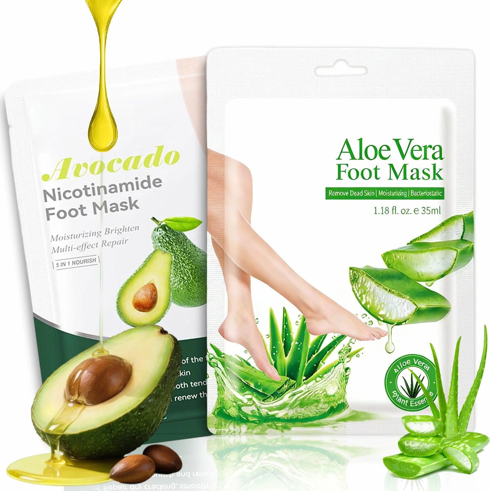 Masque Hydratant Pieds Aloe Vera Avocat, Soin Nourrissant Exfoliant Callosités, Pieds Secs Abîmés Talons Lisses