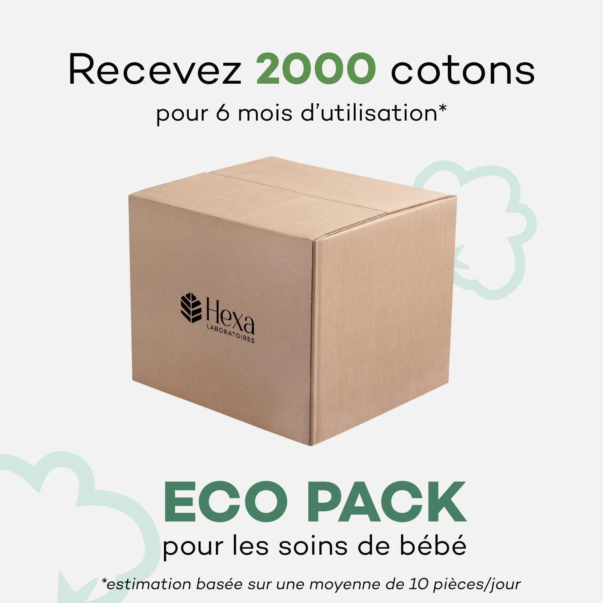 Hexacare Lot de 10 Paquets de 200 Rectangles de Coton 8x10 cm Extra Doux pour Bébé et Démaquillage 100% Fibres Naturelles Hypoallergénique