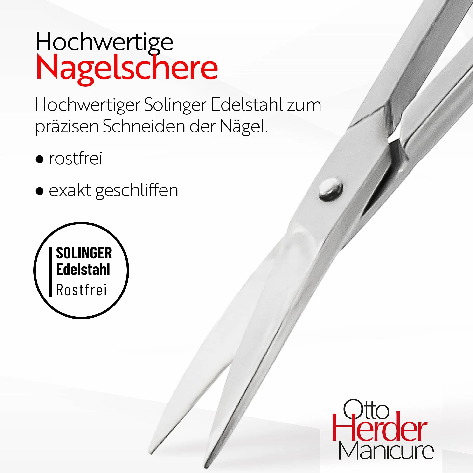 OTTO HERDER Solingen Ciseaux à ongles, incurvés, extra tranchants, 9 cm, avec coupe courbée/micro-denture, simple face en acier inoxydable, pour ongles des mains et des pieds