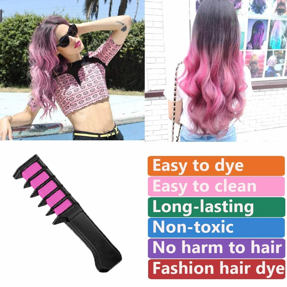 Peignes à Craie pour Cheveux Enfants Lot de 10 Coloration Temporaire Lavables Filles 4-10 ans