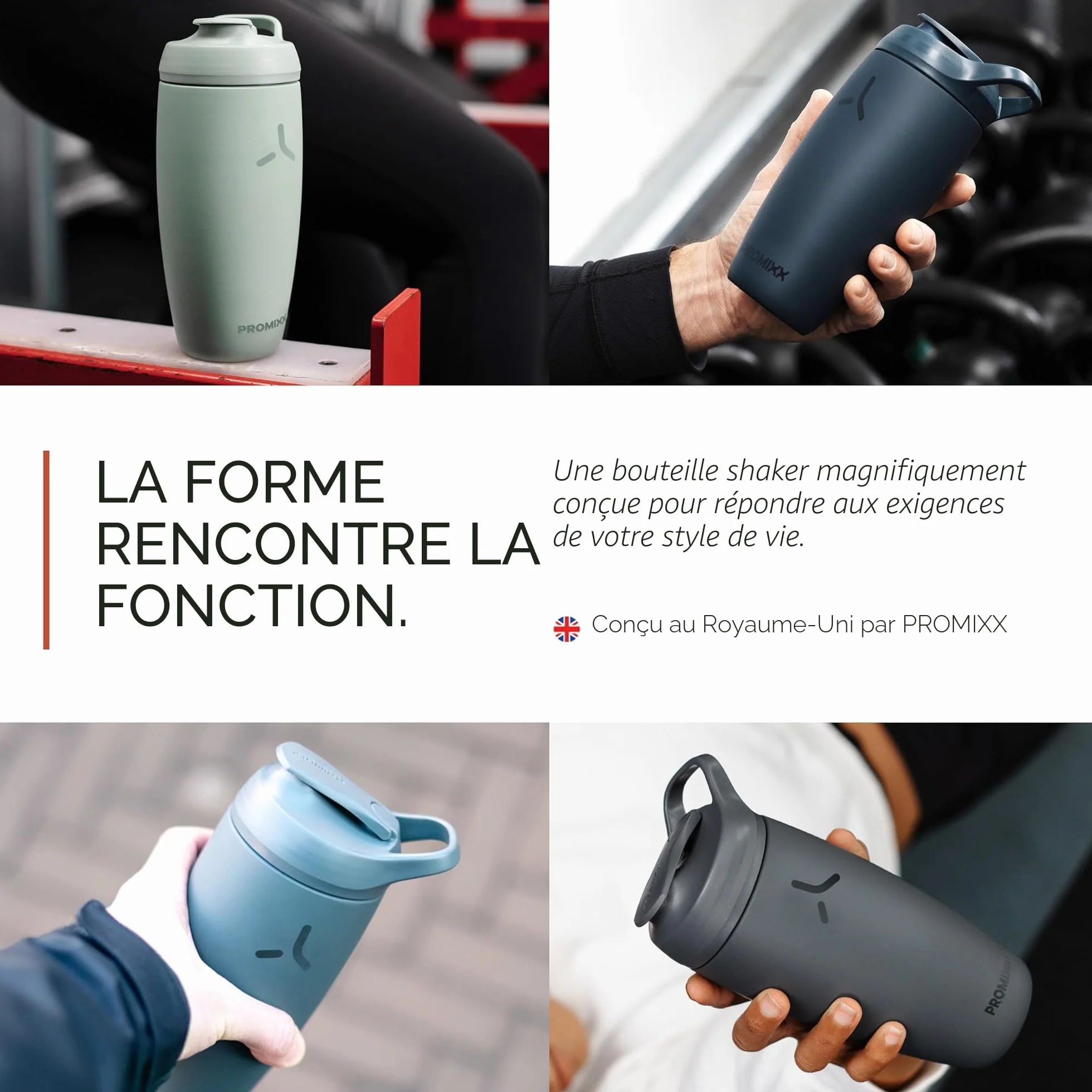 Promixx PURSUIT shaker à protéines bouteille de mélange isolée en acier inoxydable 550ml Gris Graphite