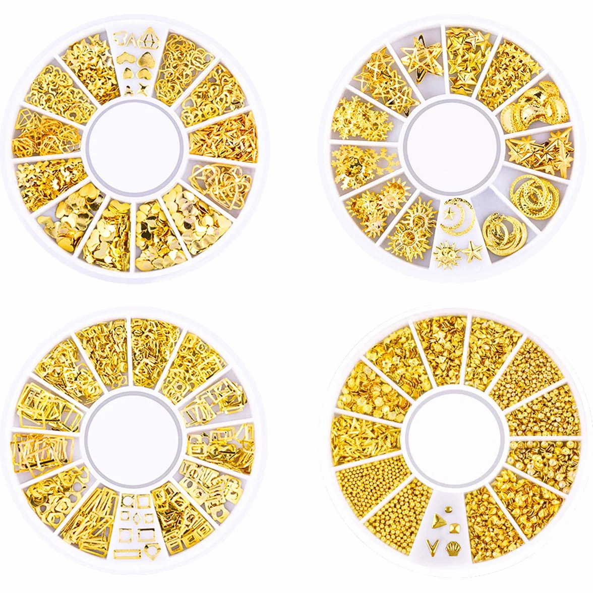 Nail Art Stud 3D Décoration Strass Métal Rivets Étoile Lune Soleil Coeur Mixte 4 Boîtes