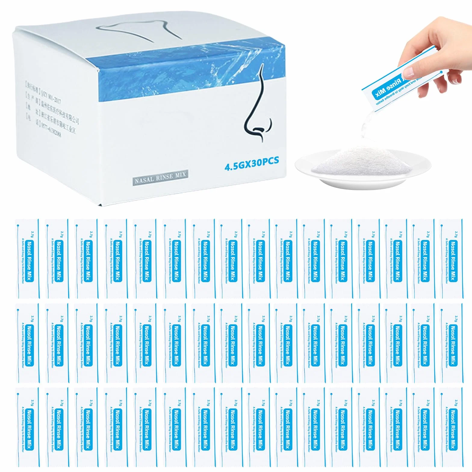200 Petits Sacs Sachets Sel Nasal, 2.7g Sachets De Douche Nasale, Sachets De Sels De Rinçage Des Sinus Pour Rinçage Nasal Pour Douche Nasale, Kit Sinus Rinse, Irrigation Nasale