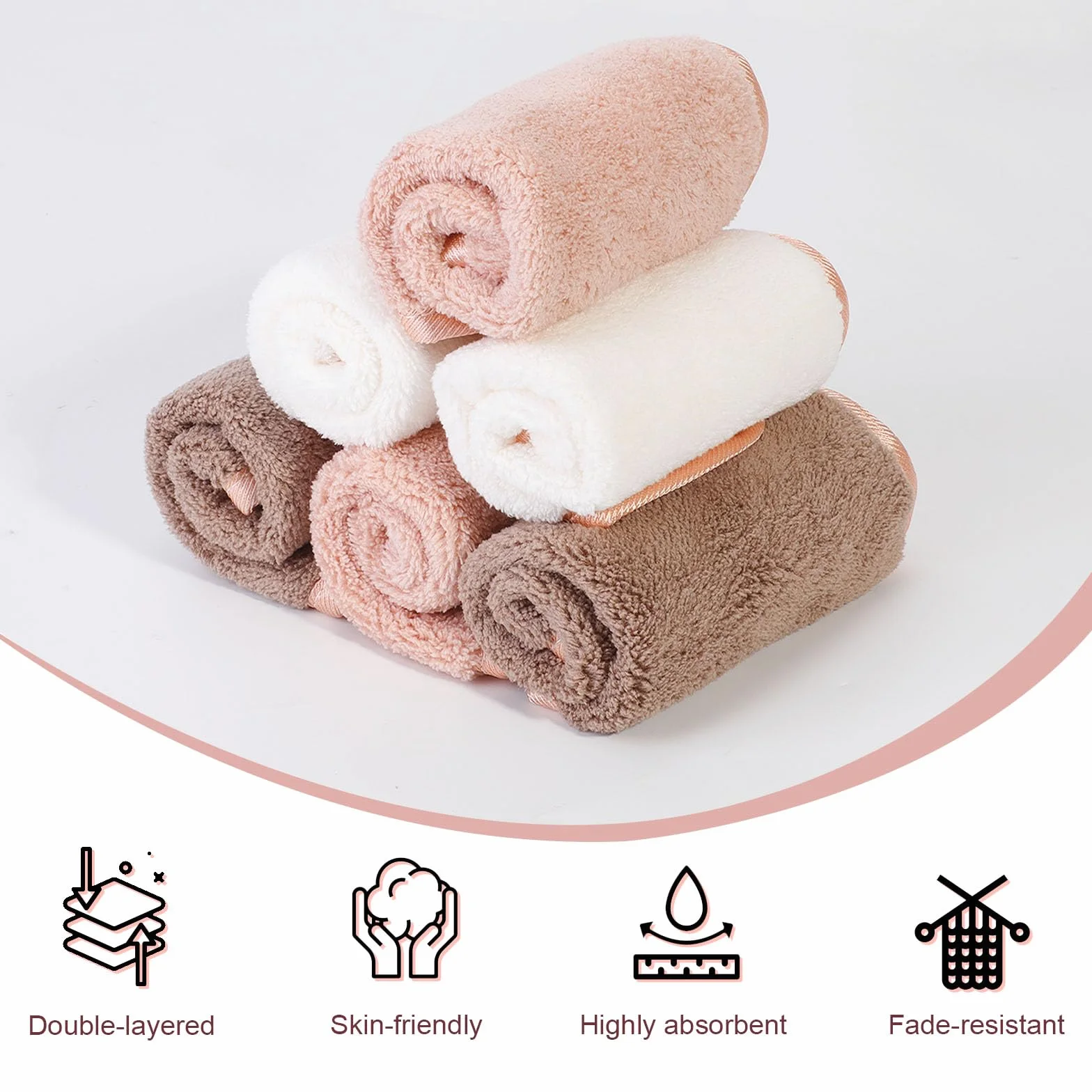 PHOGARY Lingette Démaquillante Microfibre Lot de 6 Serviette Visage 20x20cm Brun Réutilisable Lavable