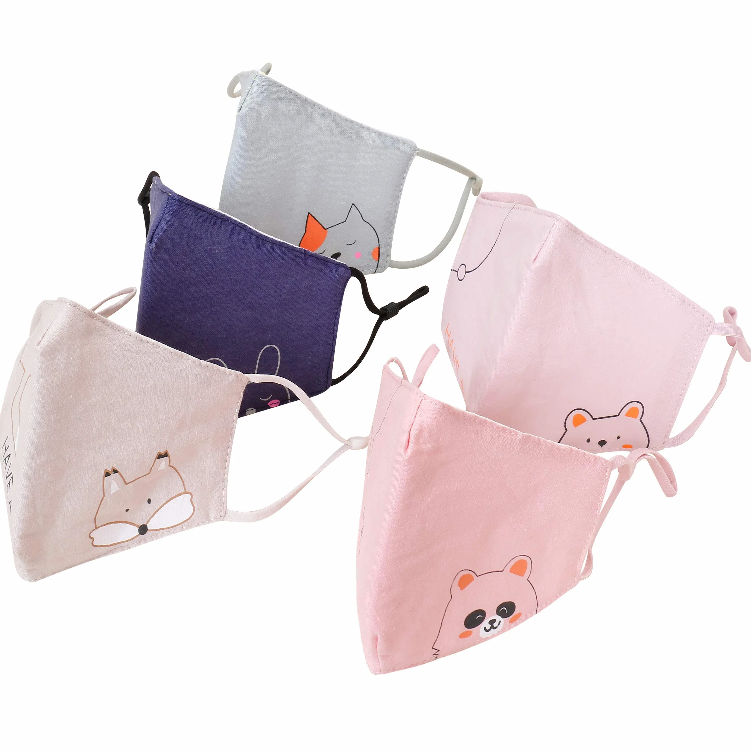 Masques Lavables pour Enfants 5 Pièces, Couvrant Bouche et Nez, Sangle Élastique Réglable
