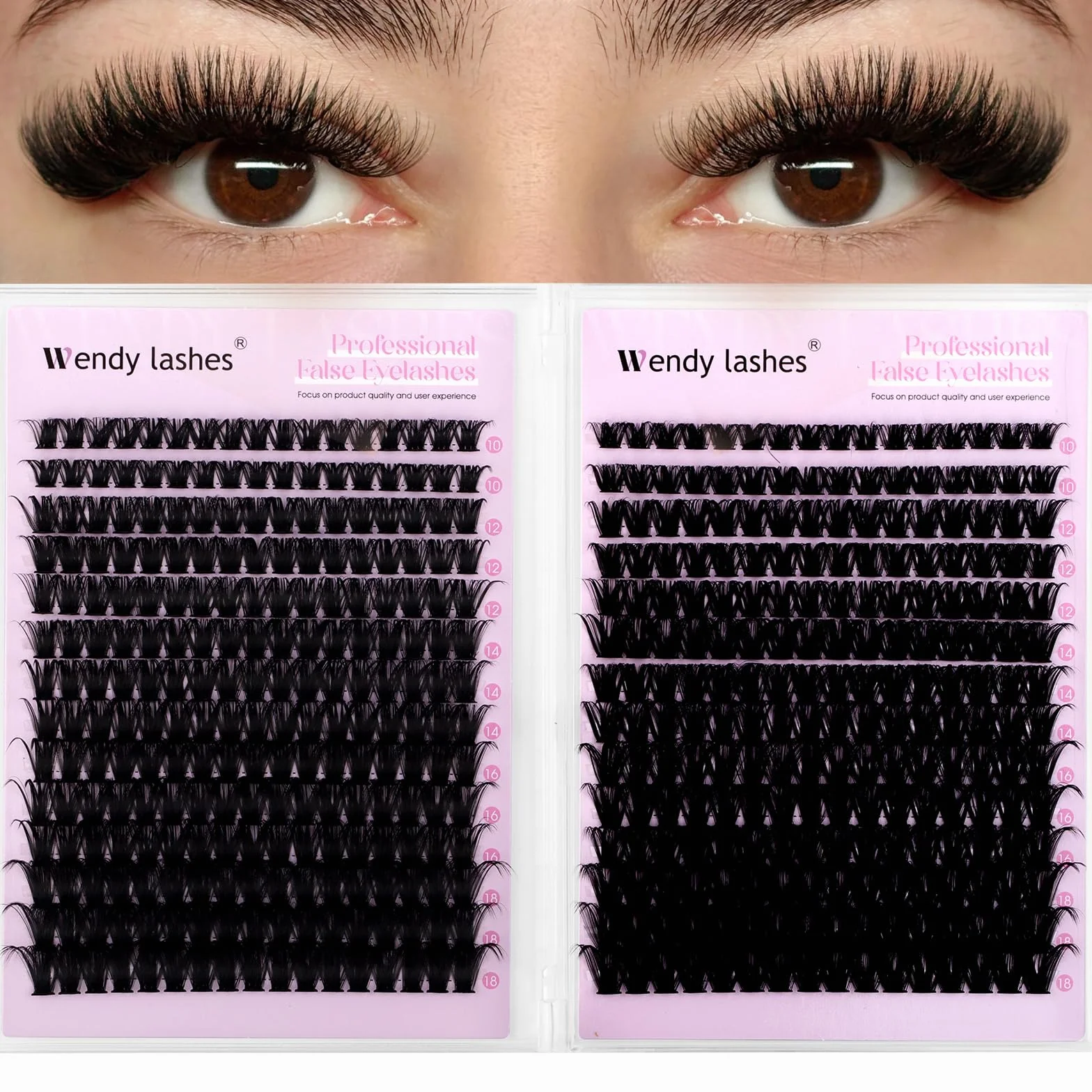 Cils Individuels 594PCS 80D+100D Volume Russe Extension D-Curl Cluster Lashes Mixte 10-18mm Naturel DIY Pour Débutants