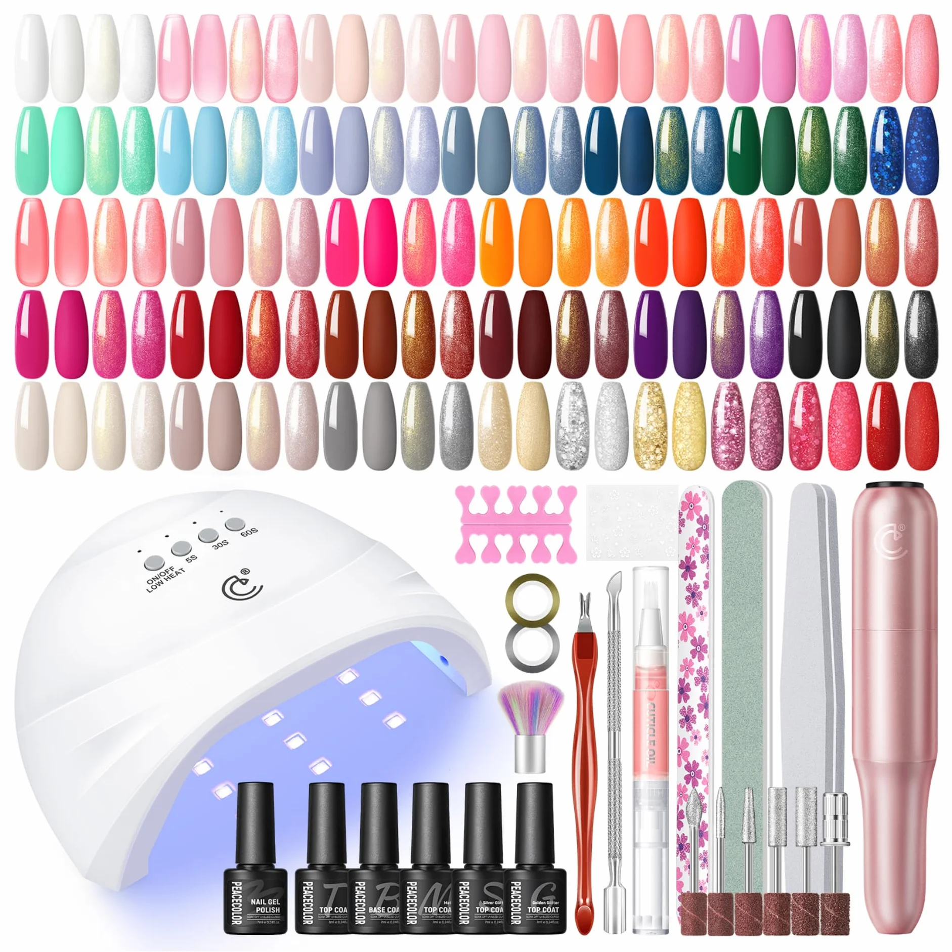 PEACECOLOR Kit Ongle Gel UV Complet avec Lampe UV Ponceuse, 35+5 Vernis Semi Permanent Base Top Coat Manucure