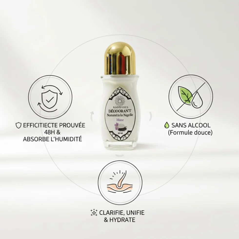 Déodorant Artisanal Musc en Verre Nigelle Musc Crème Figue de Barbarie 100% Naturel Fait Main 60ml