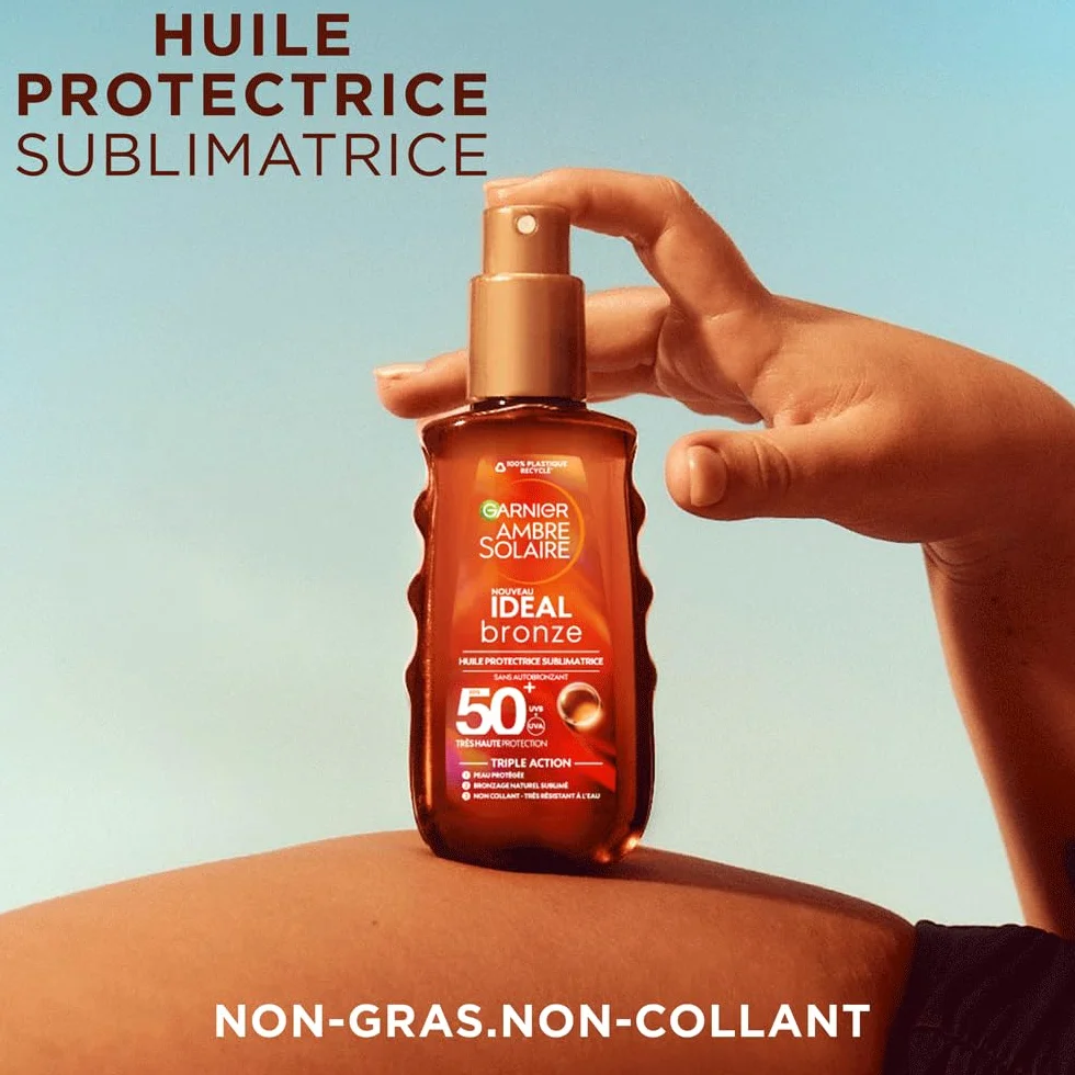 Garnier Ambre Solaire Ideal Bronze Huile Protectrice Sublimatrice Bronzage FPS 50+ Vitamine E 150 ml