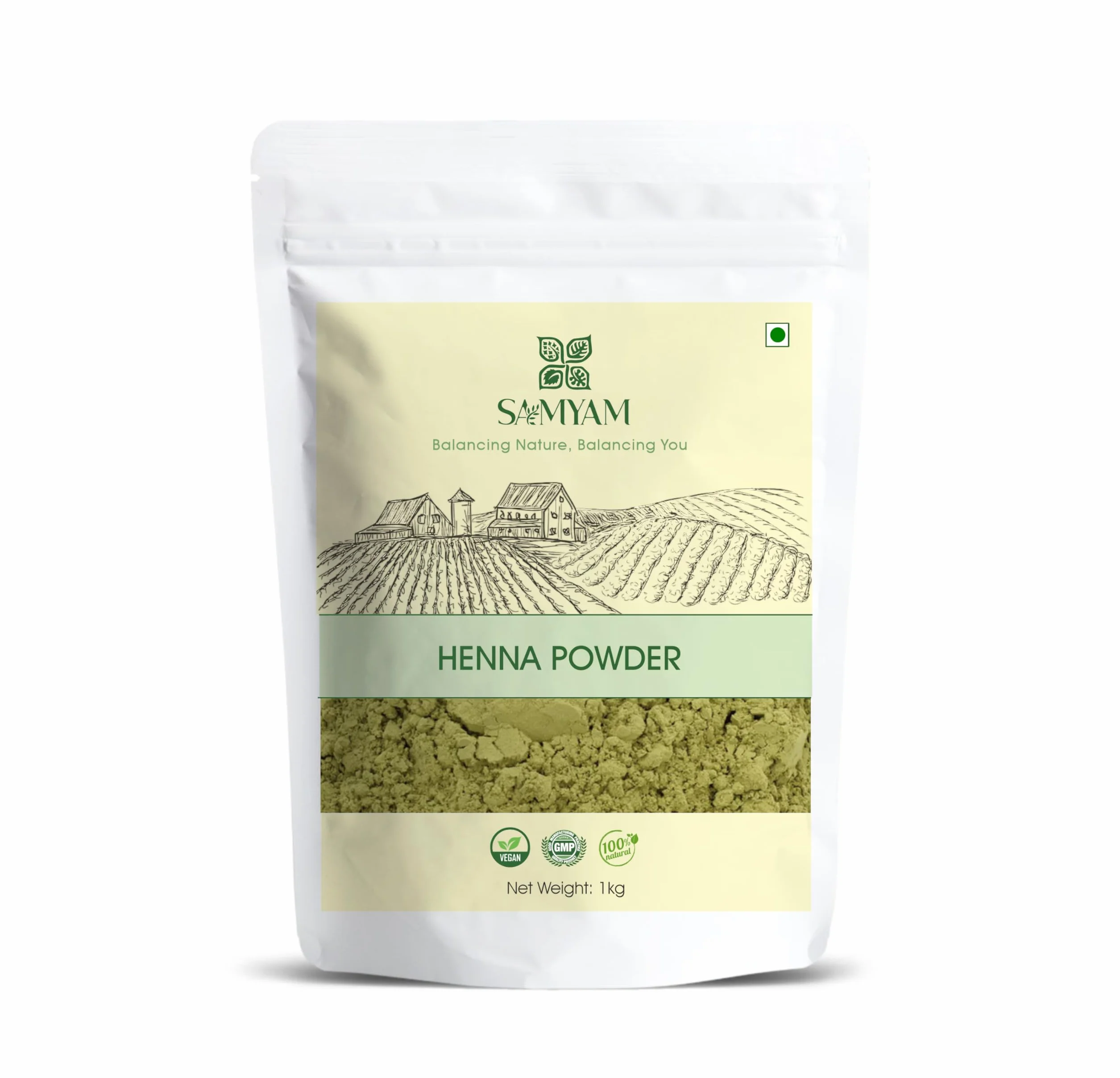 SAMYAM Poudre de henné pur - Paquet de 1 kg | Coloration capillaire naturelle, henné du Rajasthan triplement tamisé, sans PPD