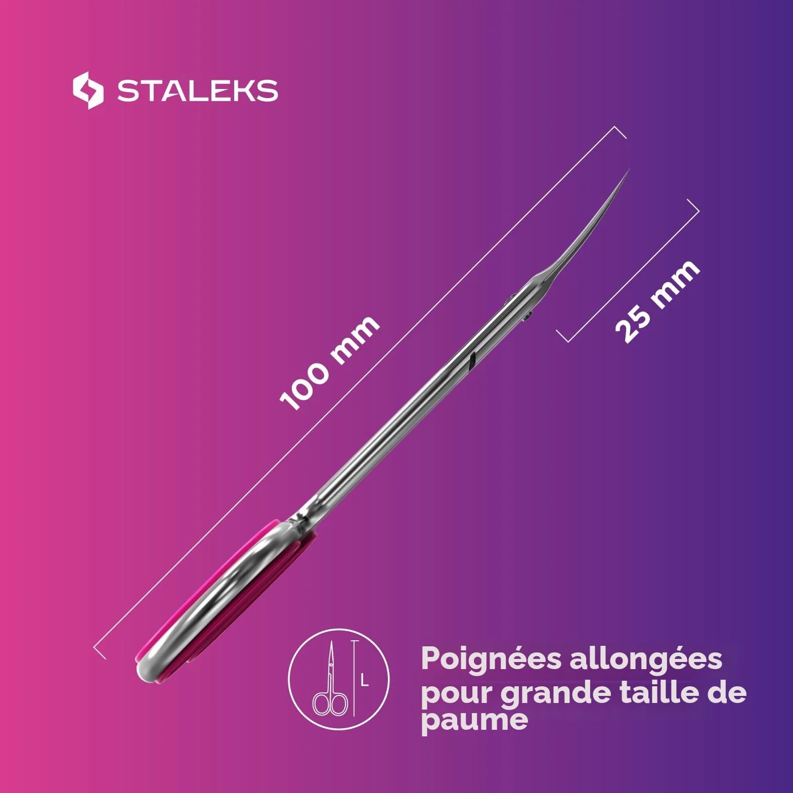 STALEKS Pro Ciseaux Professionnels pour Peau et Cuticule Lames Courbées Classiques Manches Silicone Rose Smart 40 Type 3 SS-40/3