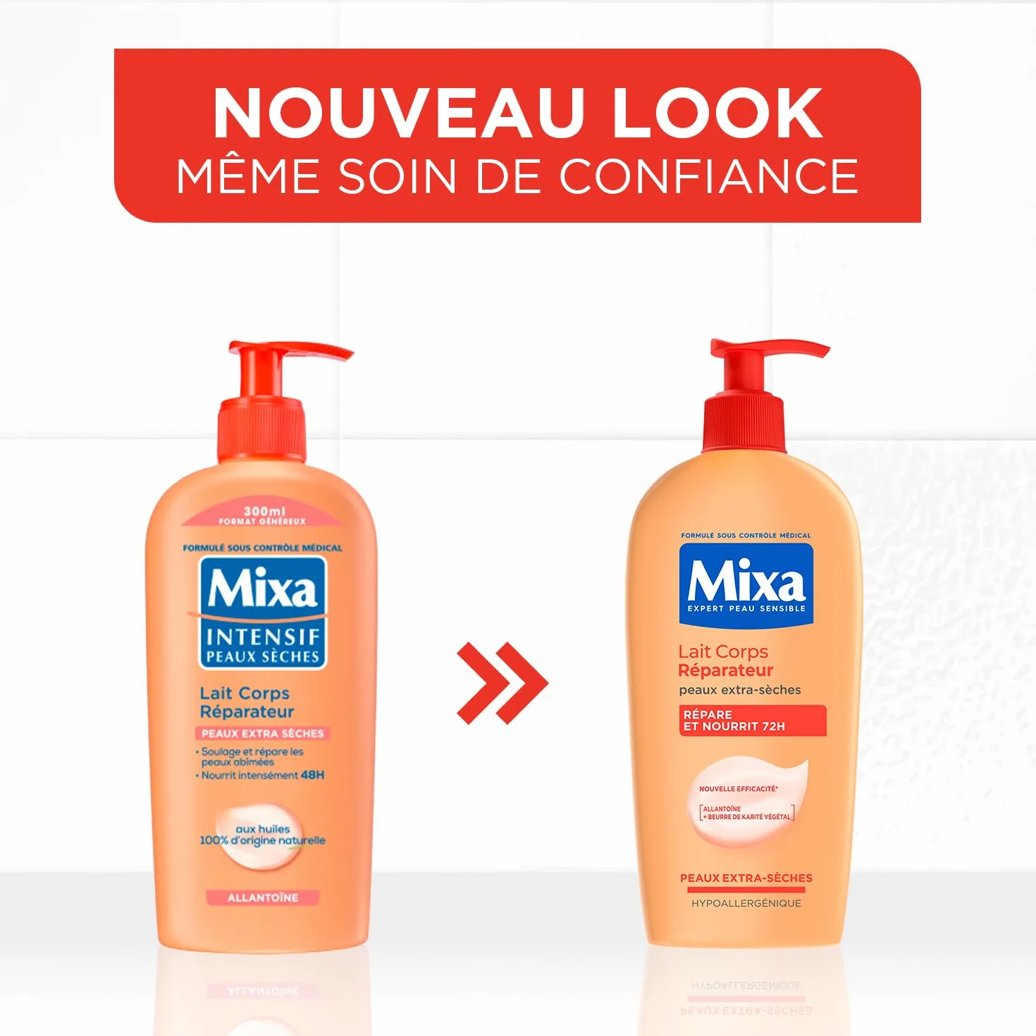 MIXA Lait Corps Réparateur Nutrition Intense 72H Anti-Dessèchement Allantoïne Huiles Karité Abricot Peaux Abîmées Extra-Sèches 400ml