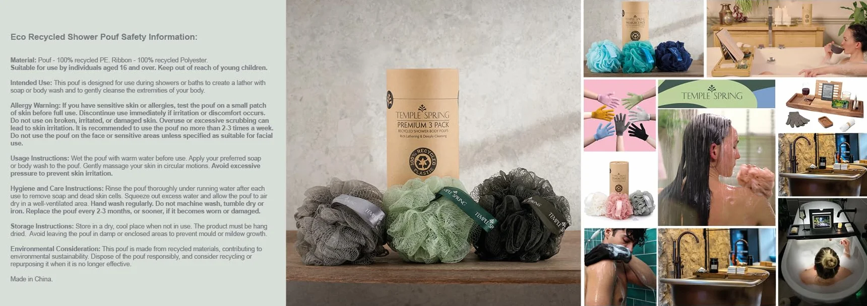 Fleur de Douche Recyclées Loofah Gommage Corps Eponge Exfoliante Luffa Djampe Gris