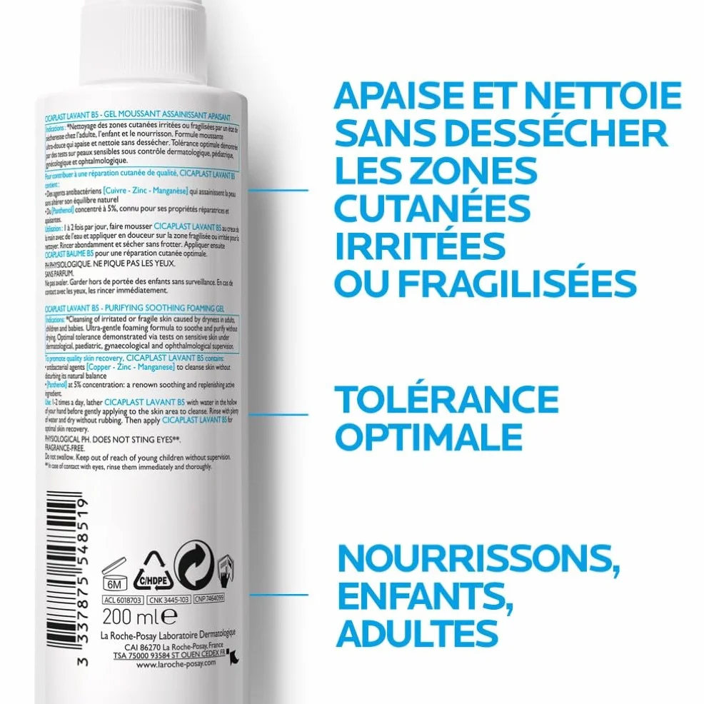 La Roche-Posay Cicaplast Lavant B5+ Gel Mousse de Douche Purifiant Apaisant 5% Vitamine B5 Panthenol