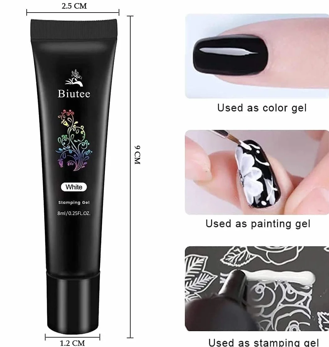Biutee Set de Stamping Nail Art Tampon Kit d'estampage d'ongles avec 8 couleurs de vernis ongle stamping gels avec 5 plaques d'impression