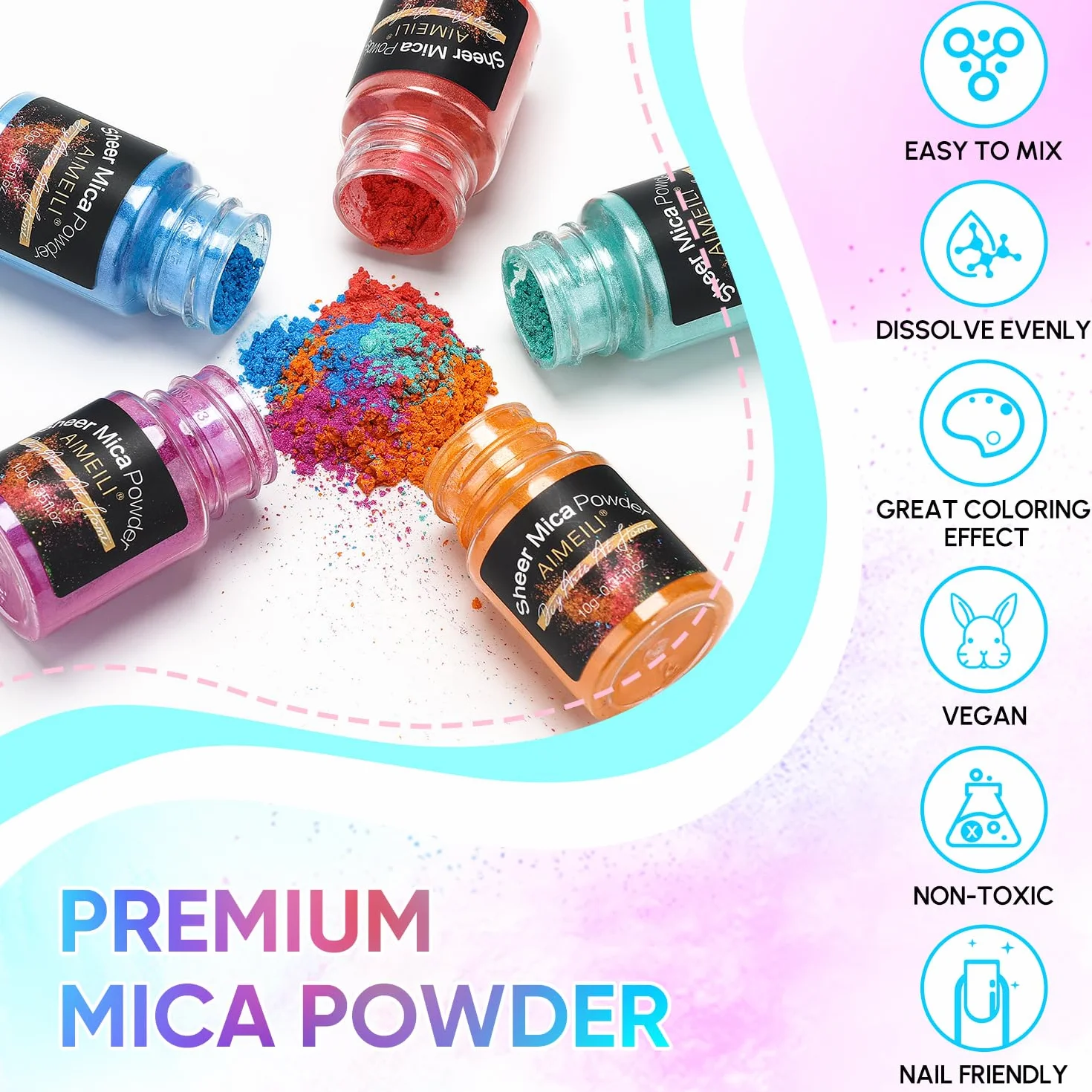 AIMEILI Poudre de Mica 24 Couleurs, Paillettes Fines pour Résine Époxy, Nail Art, Maquillage, Bougie, Savon