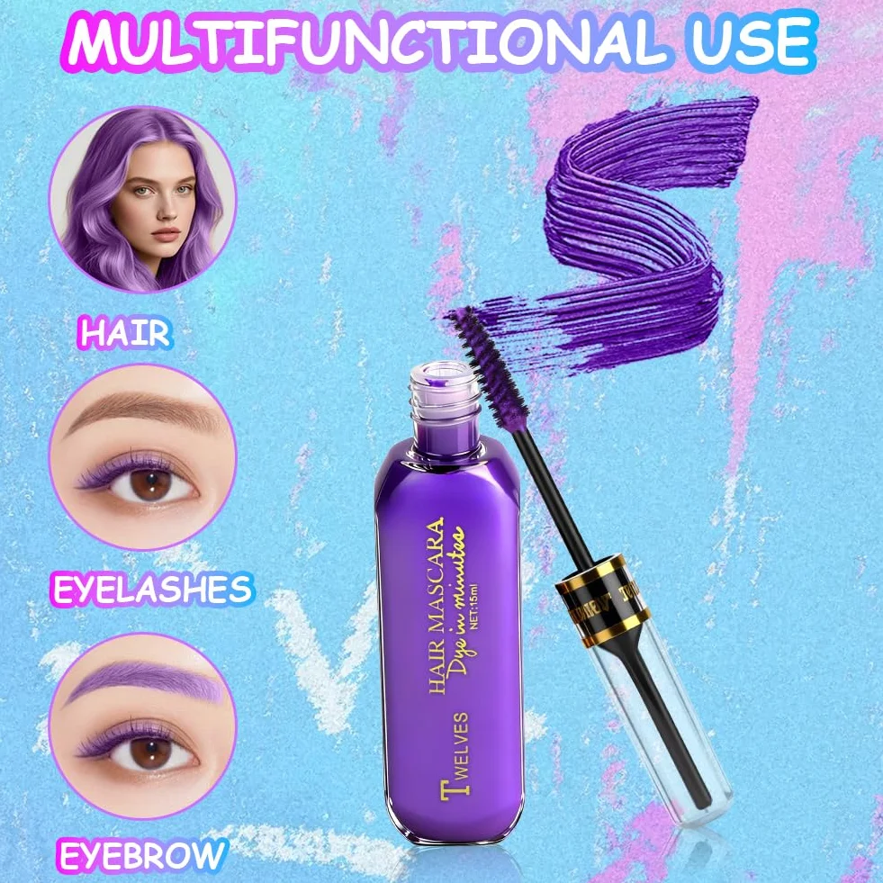 Craie Cheveux Colorées Lot de 6, Mascara Lavable pour Cheveux, Teinture Temporaire