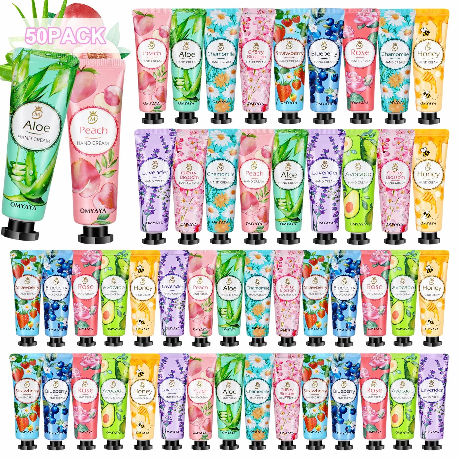 Lot de 50 mini crèmes pour les mains hydratantes parfumées - Cadeau anniversaire Noël