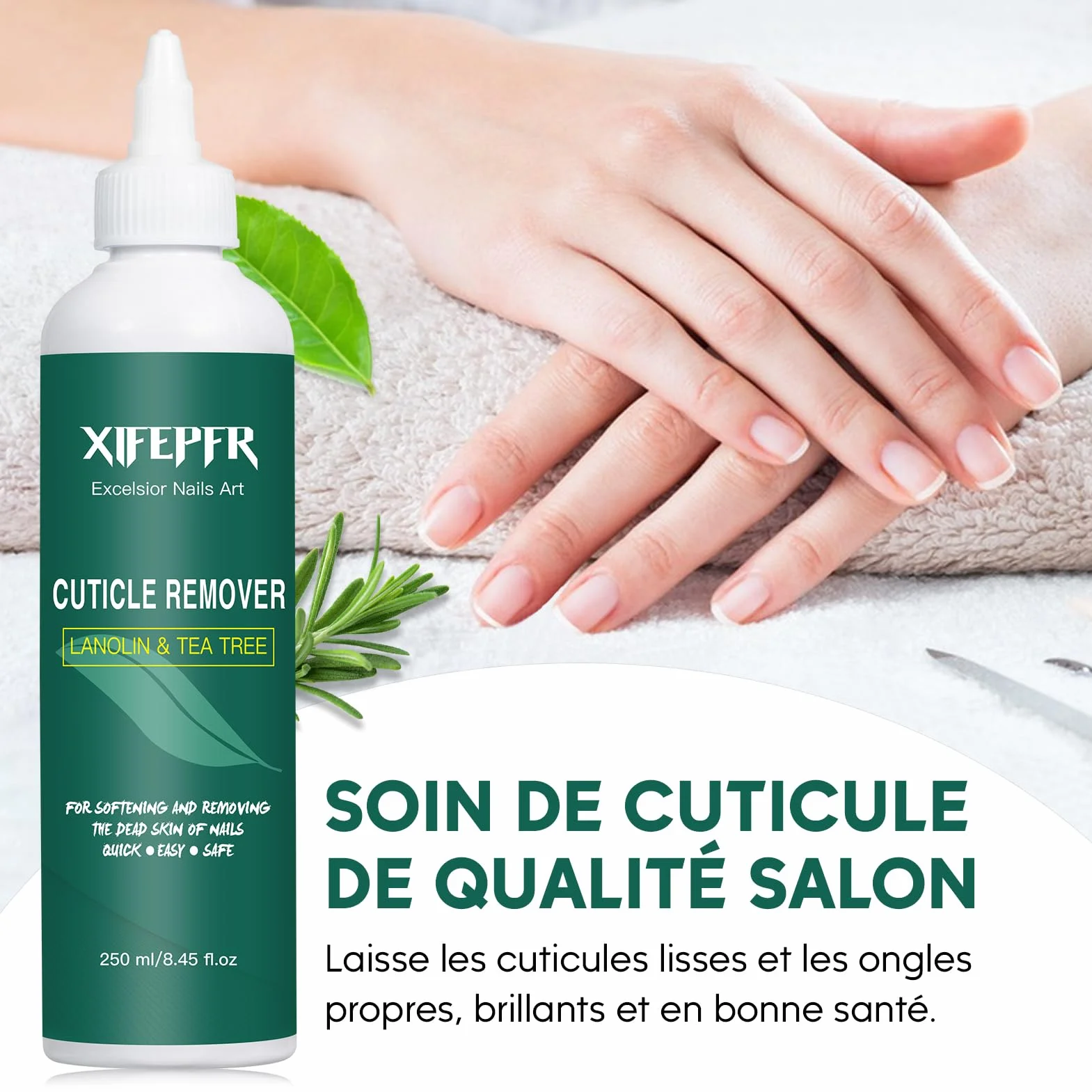 Crème Remover de Cuticules 250ml Adoucissant Cuticules Liquide Décapant Instantané Ongles Pro Enlève Cuticules Senteur Romarin