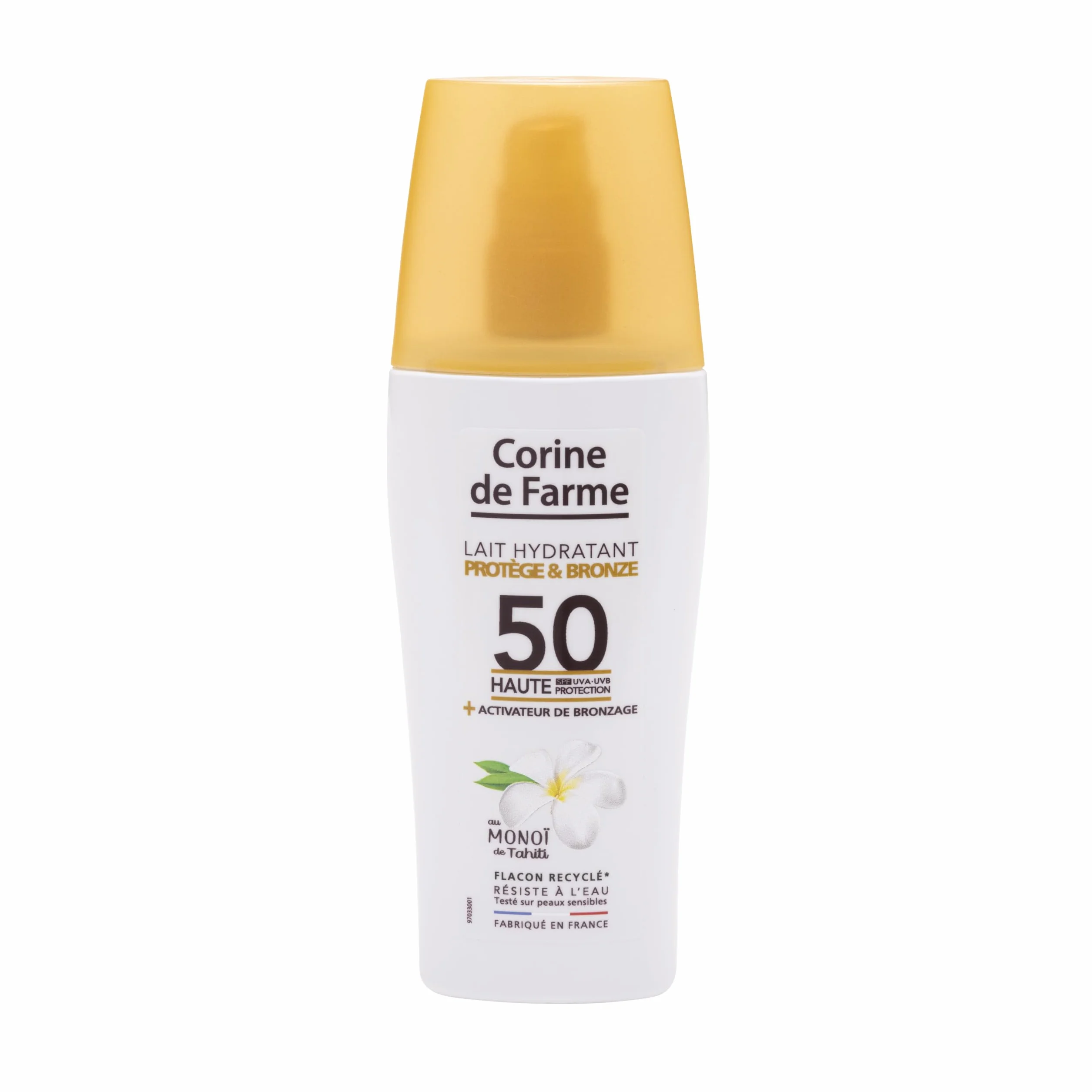 Corine de Farme Lait Hydratant Protect & Bronze SPF50 150ml Crème Solaire Monoï de Tahiti Protection UV Haute