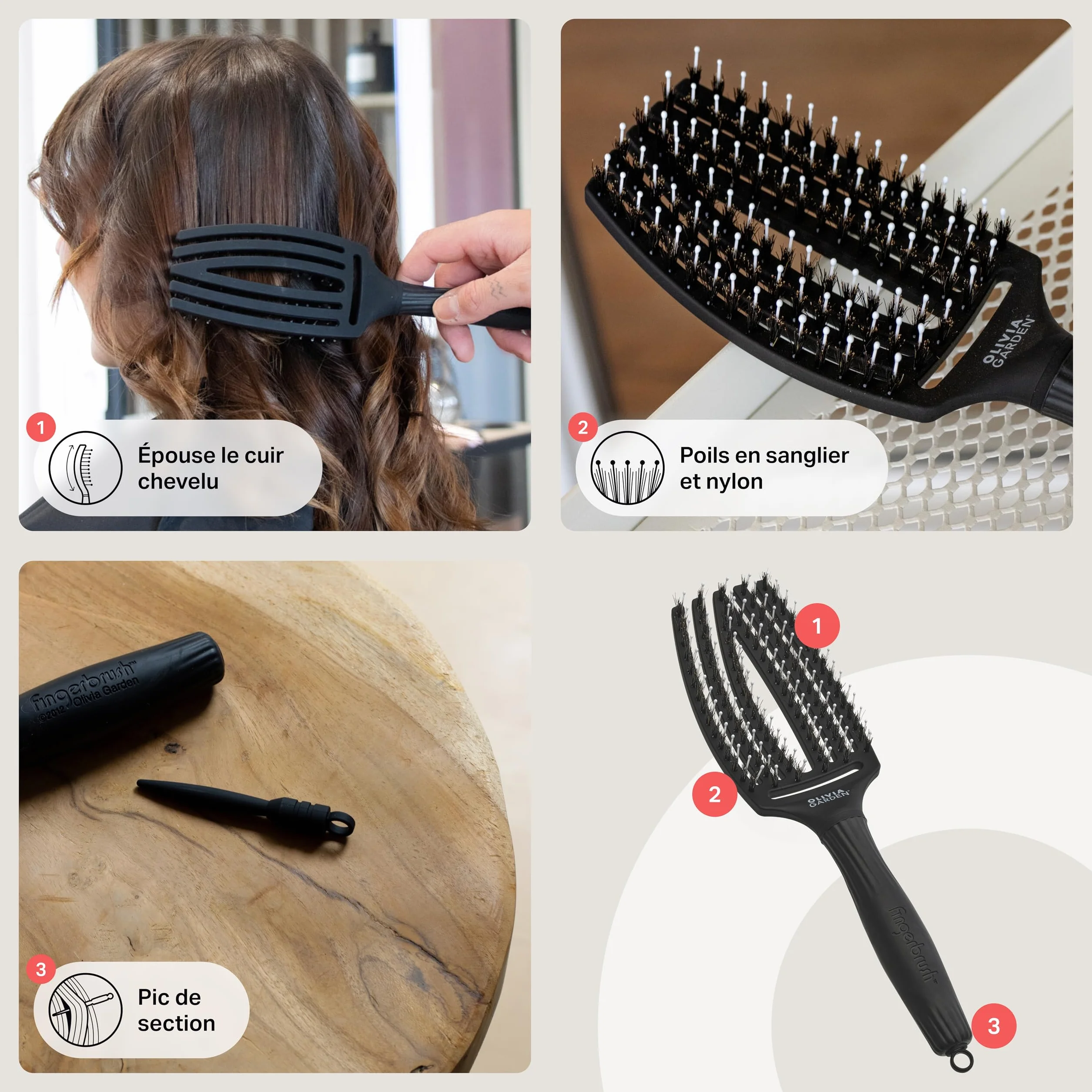 Olivia Garden Fingerbrush Care Iconic Detangling Hairbrush Boar Nylon Bristles