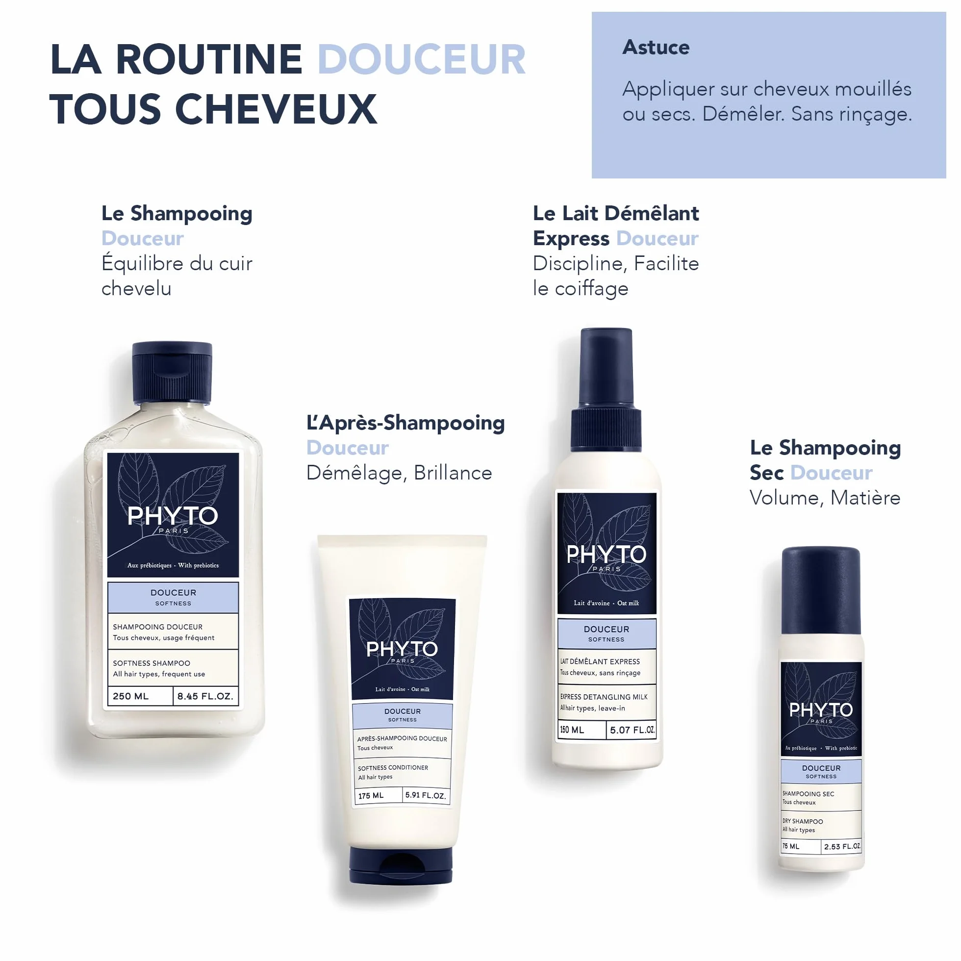 Phyto Paris Lait Démêlant Express Soin Sans Rinçage Cheveux Anti-Frisottis Hydratation Brillance Lait d'avoine Mauve Blanche 3 ans