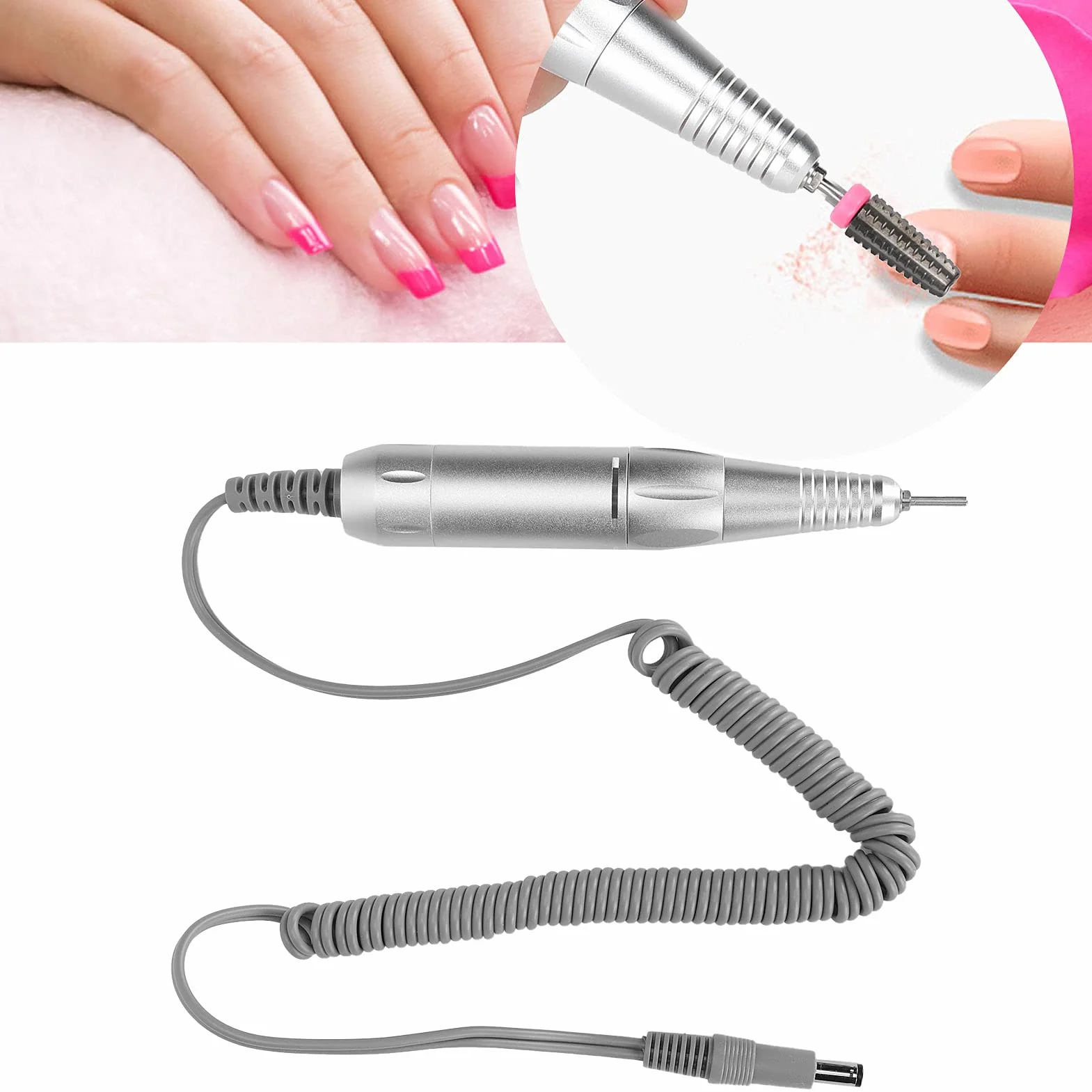 Tiiyee Stylo de Perceuse à Ongles électrique, Alliage D'aluminium Gris | Professionnelle Manucure Pédicure Outil Polissage Machine 35000 tr/min Remplacement Ponceuse Poignée Rechange Accessoires