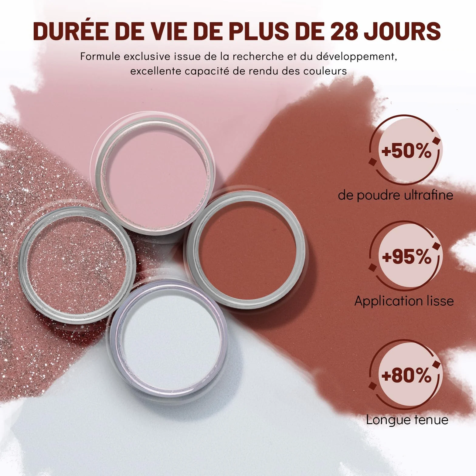 Aokitec Kit de poudre à ongles 8+1 couleurs poudre construction base activateur finition nail art français