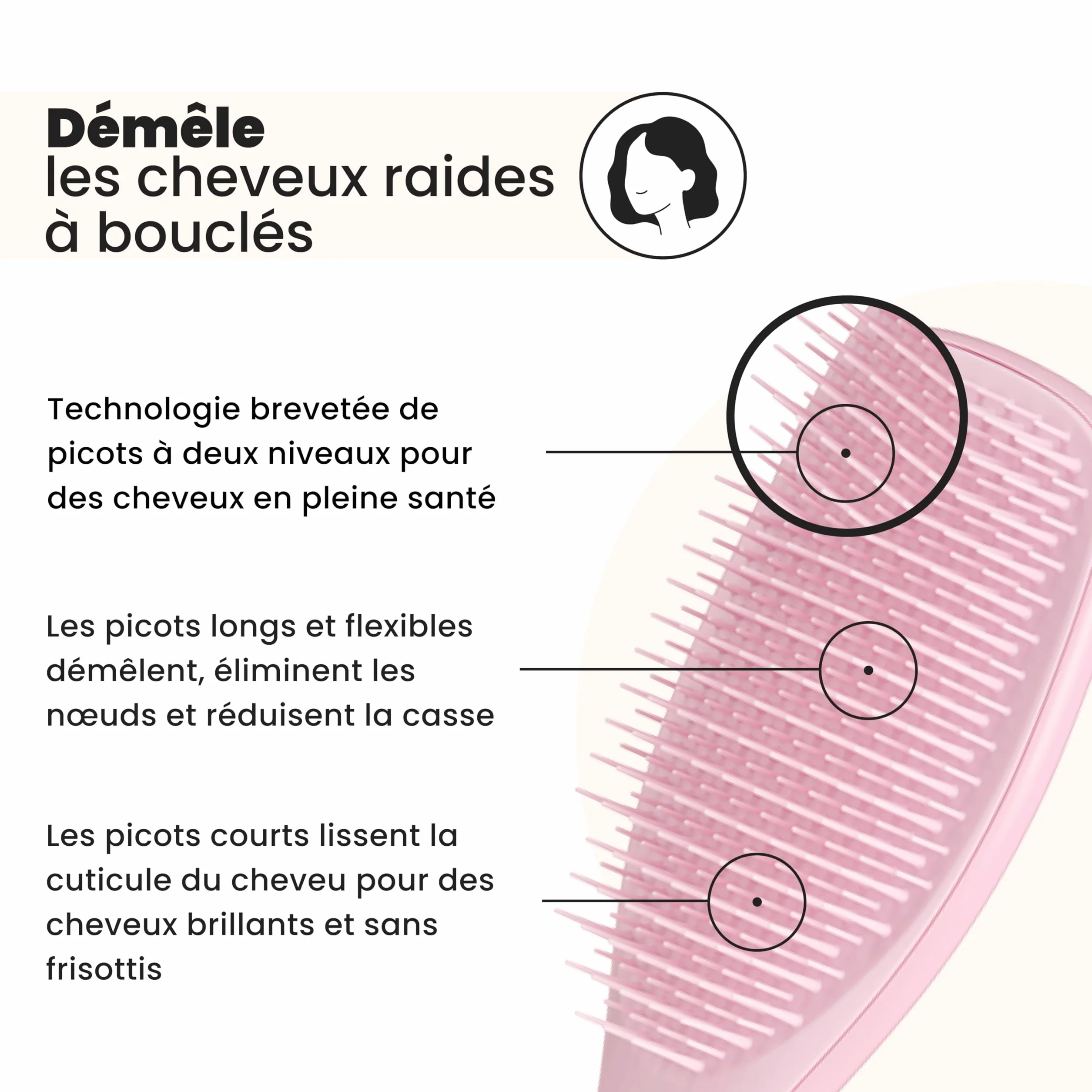 Tangle Teezer Ultimate Detangler Brosse à Cheveux Démêlante, Picots 2 Niveaux, Cheveux Secs et Mouillés, Rose Millennial