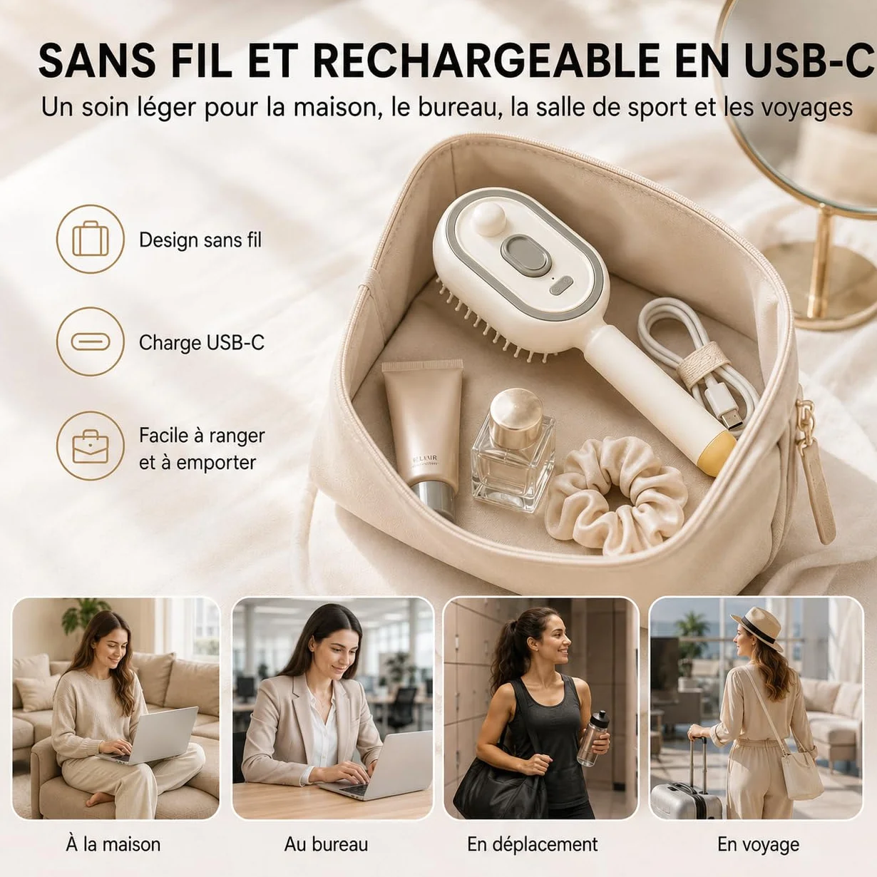 Peigne De Massage Electrique a Spray, Brosse Vapeur Cheveux 5 en 1 avec Brume Fine, Mode Lumière Rouge, Nettoyage Rétractable, Anti-Nœuds et Antistatique pour Cheveux Frisottés (Rose)