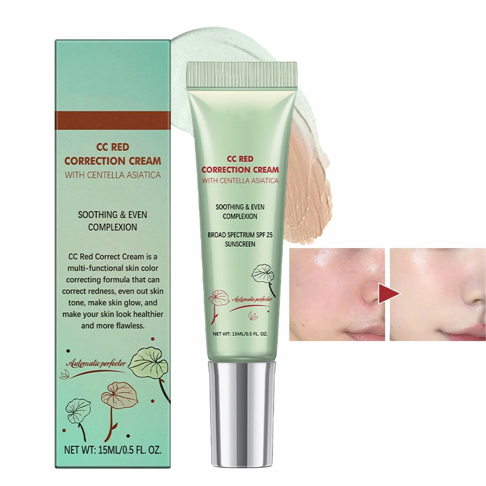 Crème CC Centella Asiatica Hydratante Teintée Correctrice Rougeurs Visage Red Correct