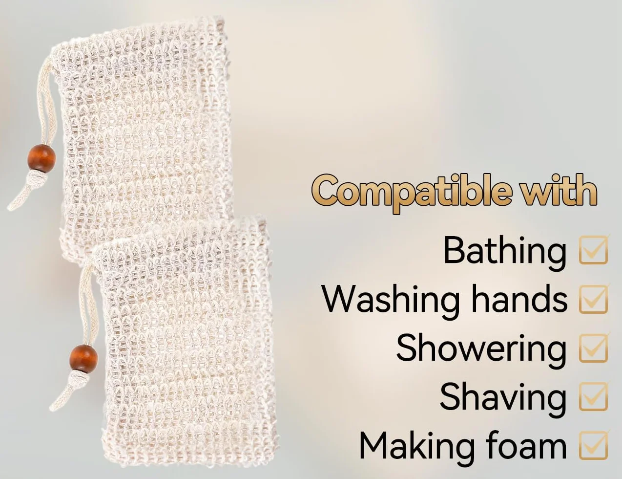 Sachets Moussants en Ramie avec Cordon - Savon Solide - Exfoliation Douche Massage - Usage Domestique Voyage