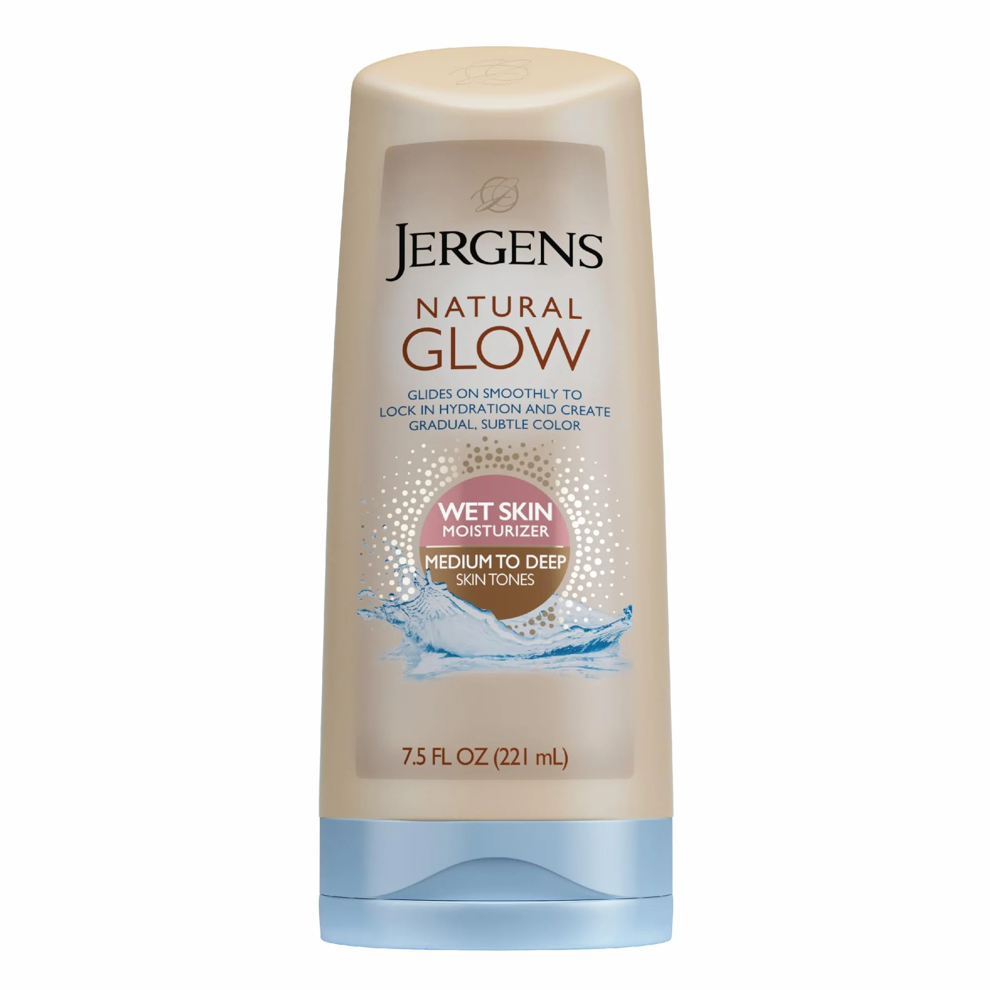 Jergens Natural Glow Hydratant sous la douche, teint moyen à bronzé, lotion pour la peau humide de 7,5 onces, scelle l'hydratation avec une couleur progressive et impeccable