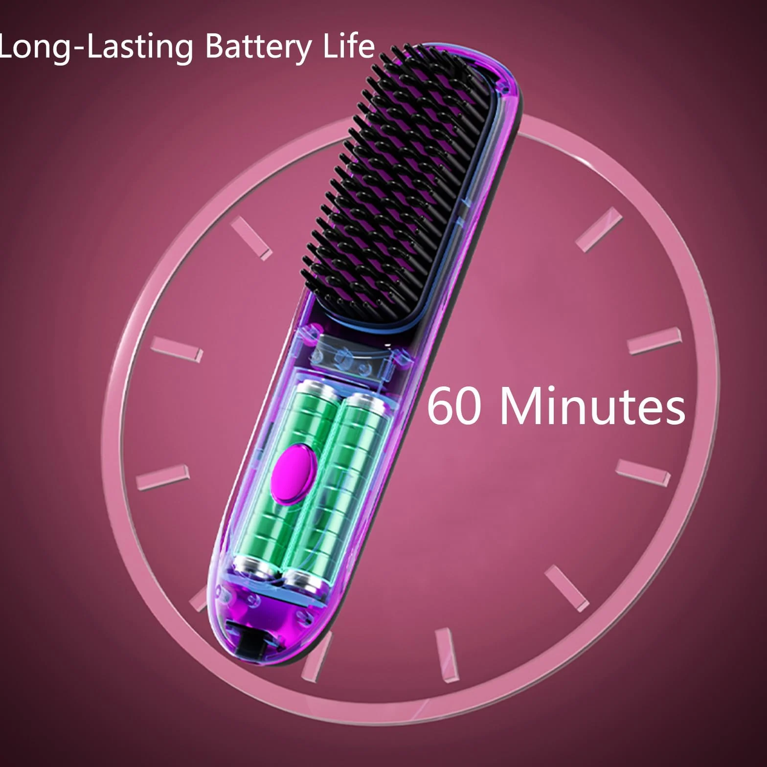 Go Brush Pro Fer à lisser – Peigne sans fil avec ion négatif, chauffage rapide 6000 mAh et design de voyage portable, brosse rechargeable pour lisser et boucler (violet, 1 pièce)