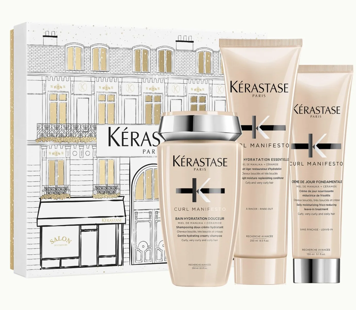 KÉRASTASE Curl Manifesto Coffret Routine Cheveux Bouclés Shampoing Fondant Texturisant Hydrate Sublime Boucles Miel de Manuka