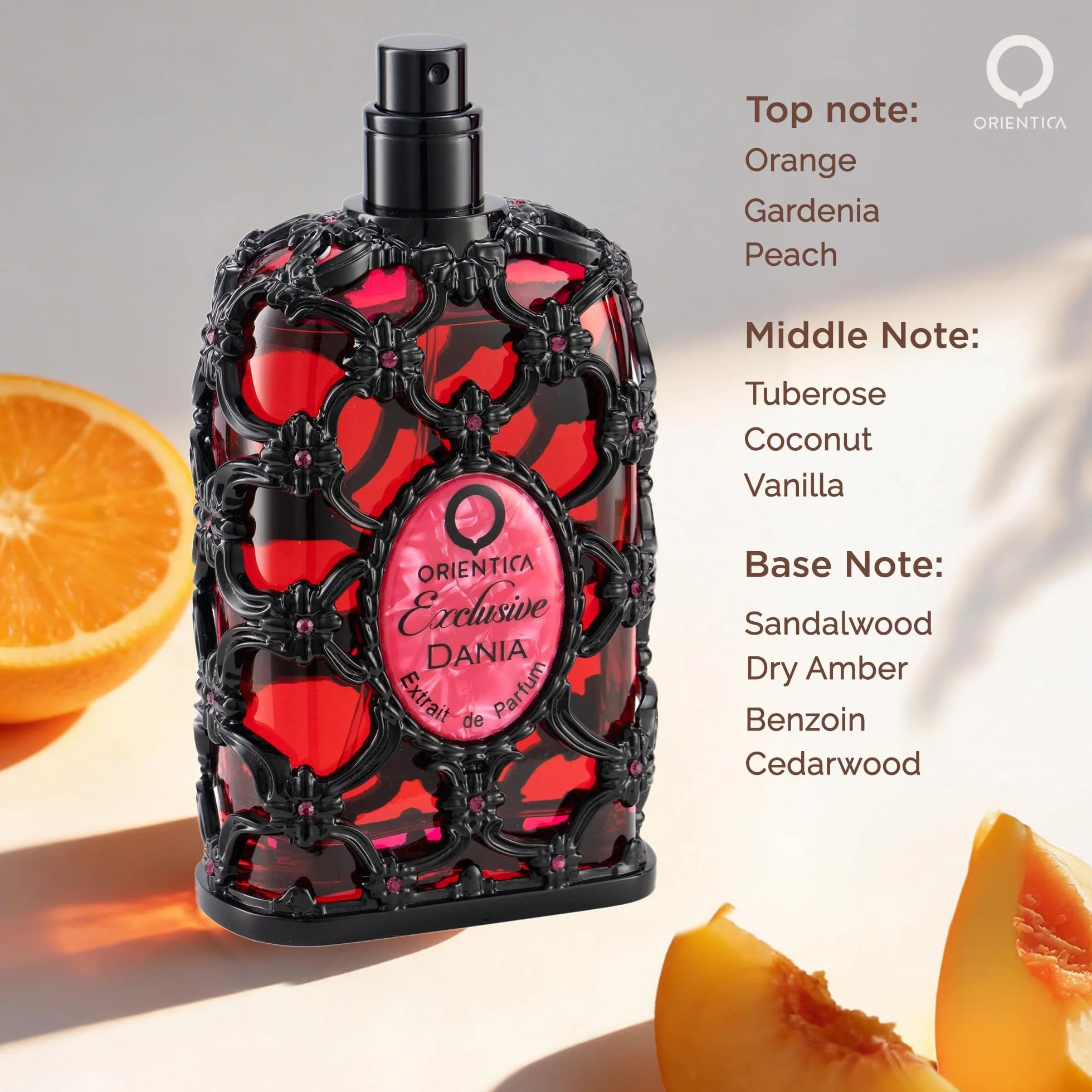 Orientica Luxury Collection Dania Eau de parfum 80 ml – Parfum oriental floral unisexe – Parfum de luxe longue durée pour homme et femme – Parfum élégant de qualité supérieure avec ambre, musc et
