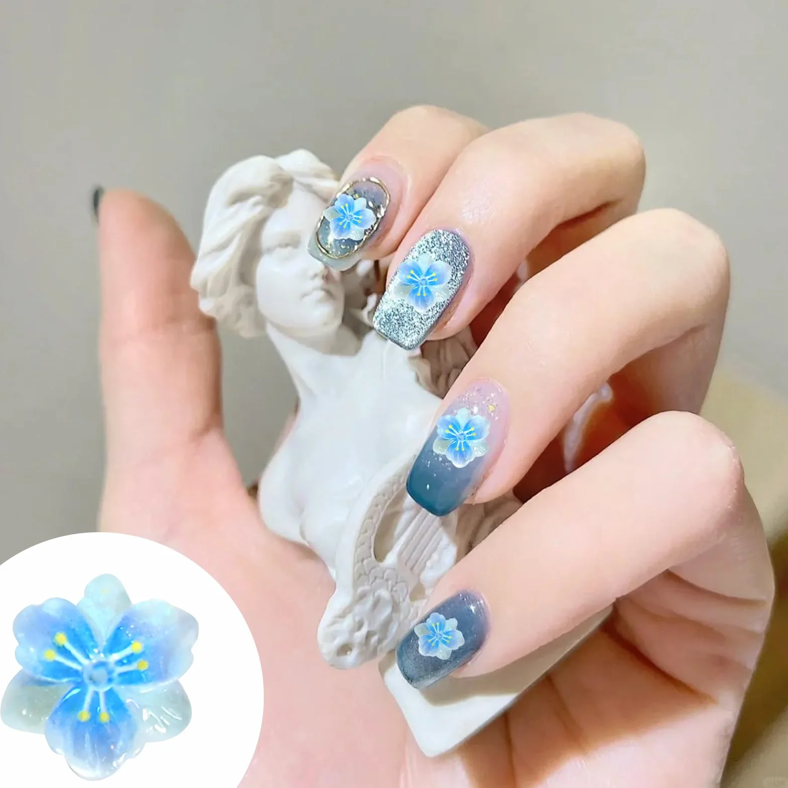 Décorations Ongles en Résine Fleur 3D 50 Pièces pour DIY Nail Art