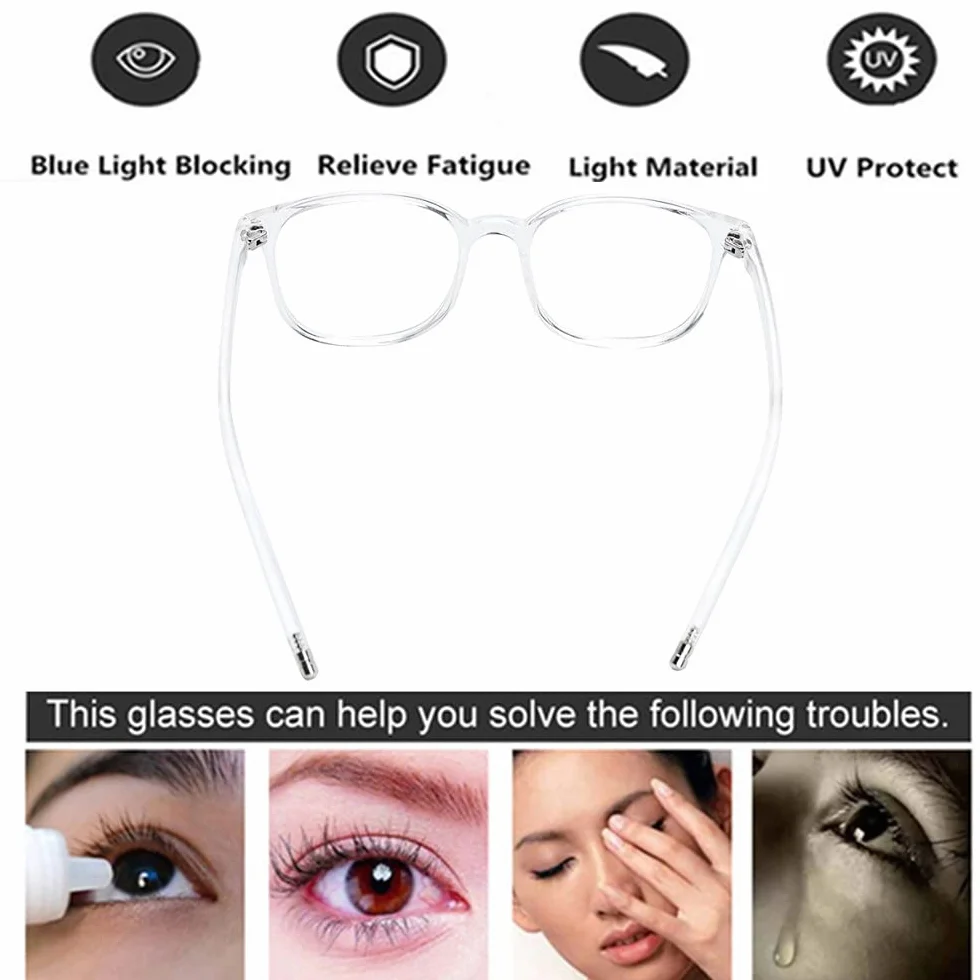 Lunettes Anti Lumière Bleue Gaming Ordinateur Monture TR90 Ultra Légère Verres Transparent Anti Fatigue Filtre UV400 Anti-rayonnement Homme Femme