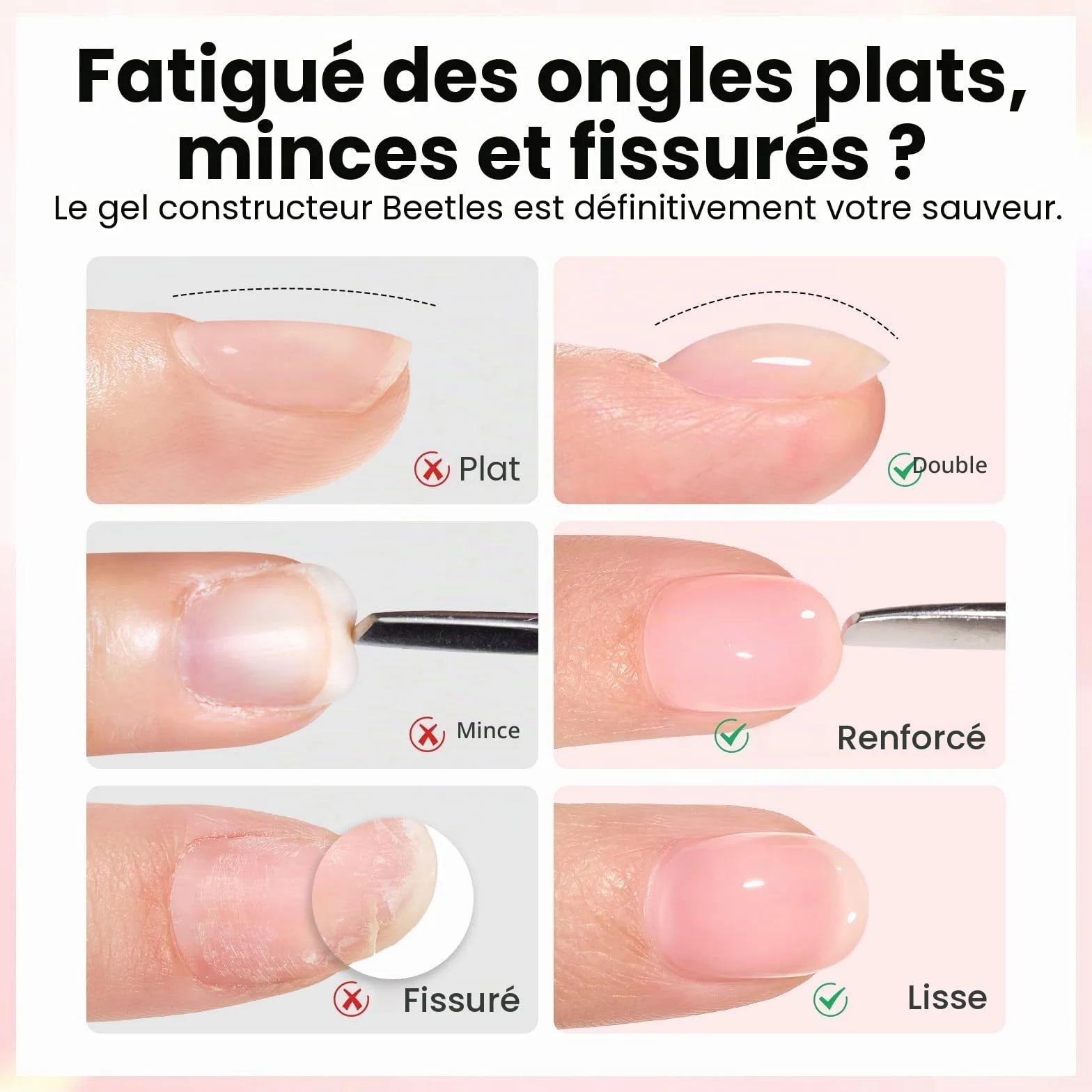 Beetles Builder Gel à ongles avec vernis à ongles sans essuyage et couche de base pour ongles Finition brillante et formule améliorée de sécurité durable pour les femmes