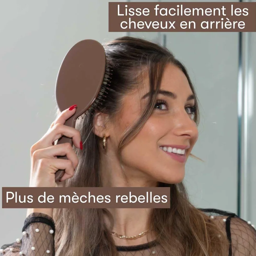 FRAMAR brosse en poils de sanglier souple – effet plaqué, volume et brillance – chocolat