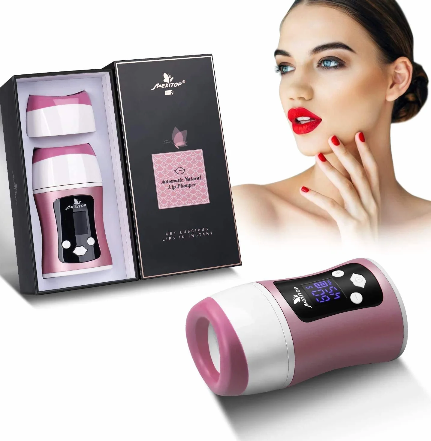 Repulpeur De Lèvres Electrique - Automatique Pulpeuse à lèvres, Contrôle intelligent (Temps, Aspiration), Affichage Numérique, Chargement USB Lip Plumper pour Tous les Styles de Lèvre