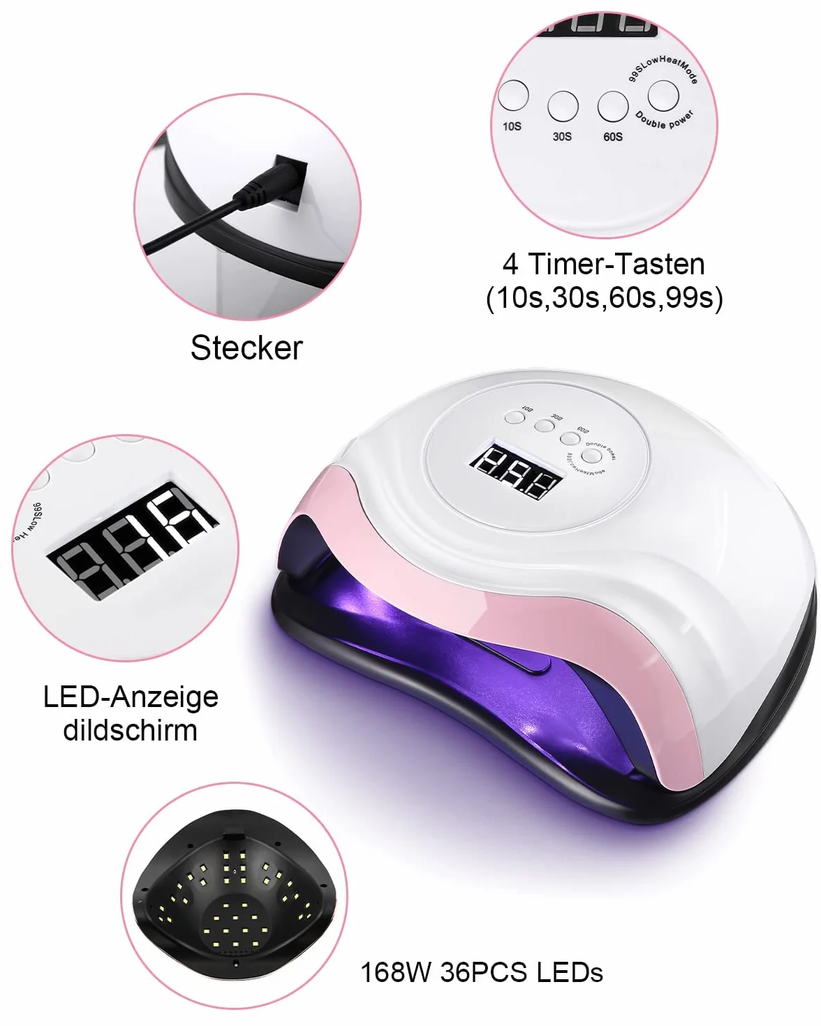 168W Lampe UV Sèche Ongles, Lampes à Ongles Professionnel,Séchage Rapide 4 Minuterie de 10s/30s/60s/99s,36 LEDs, Grand LCD Ecran Base Démontable