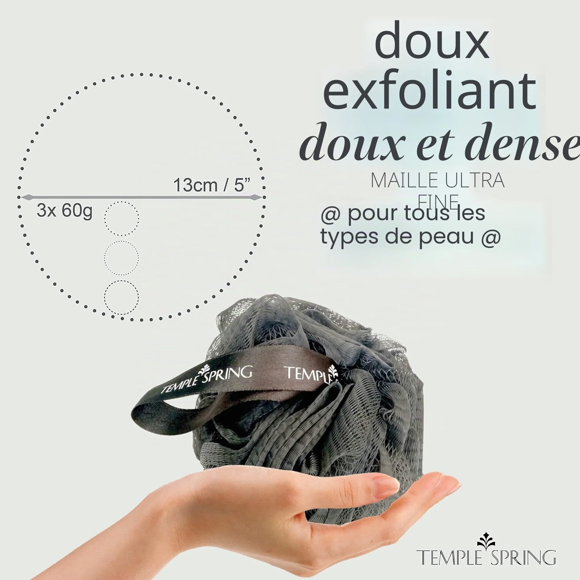 Fleur de Douche Recyclées Loofah Gommage Corps Eponge Exfoliante Luffa Djampe Gris