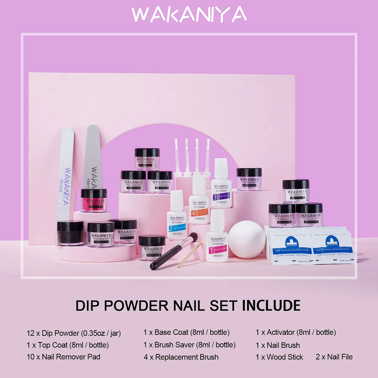 Kit de Poudre à Ongles 34Pcs 12 Couleurs Dip Powder Noir Blanc Paillette Acrylique Transparente avec Base Finition Activateur Pinceau Nail Art Manucure